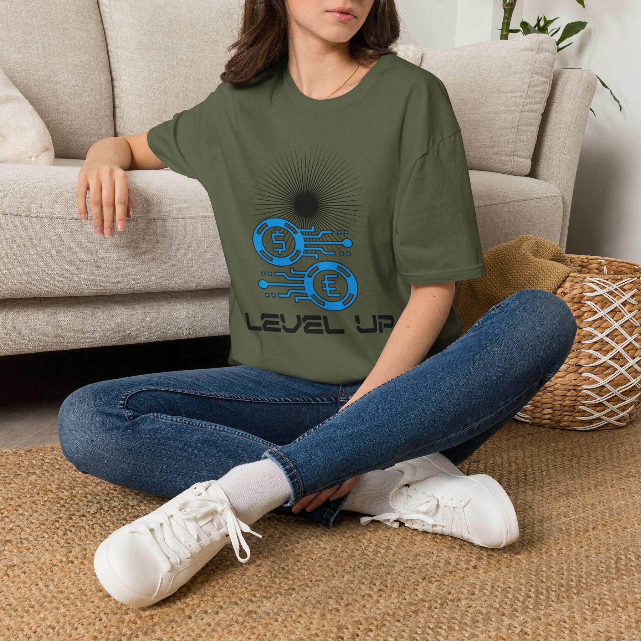 Level Up Gaming T-Shirt — Retro Arcade Coins & Pixel Circuit Design