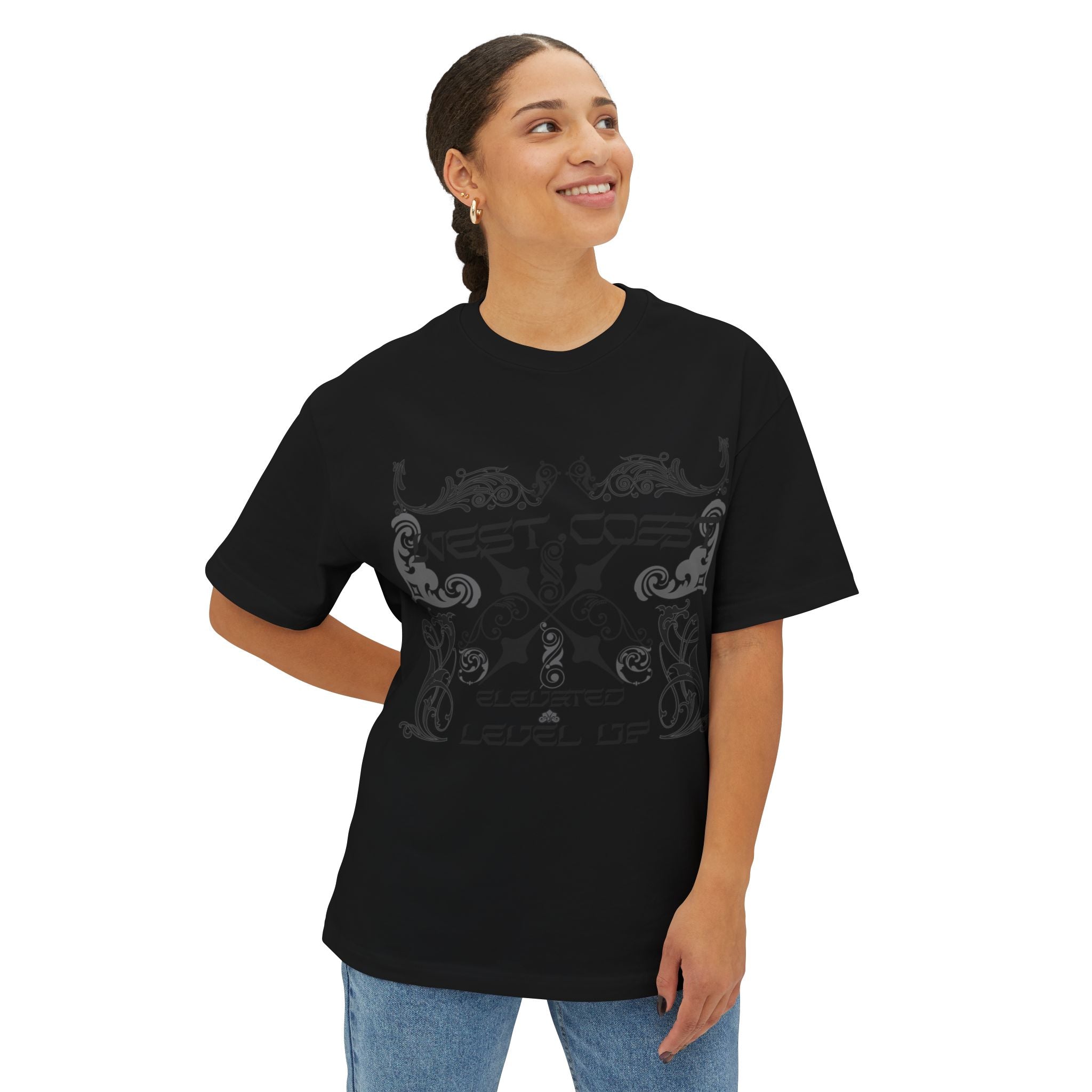 Boxy Tee — Retro Gothic Floral 'Next Level Up' Graphic Shirt