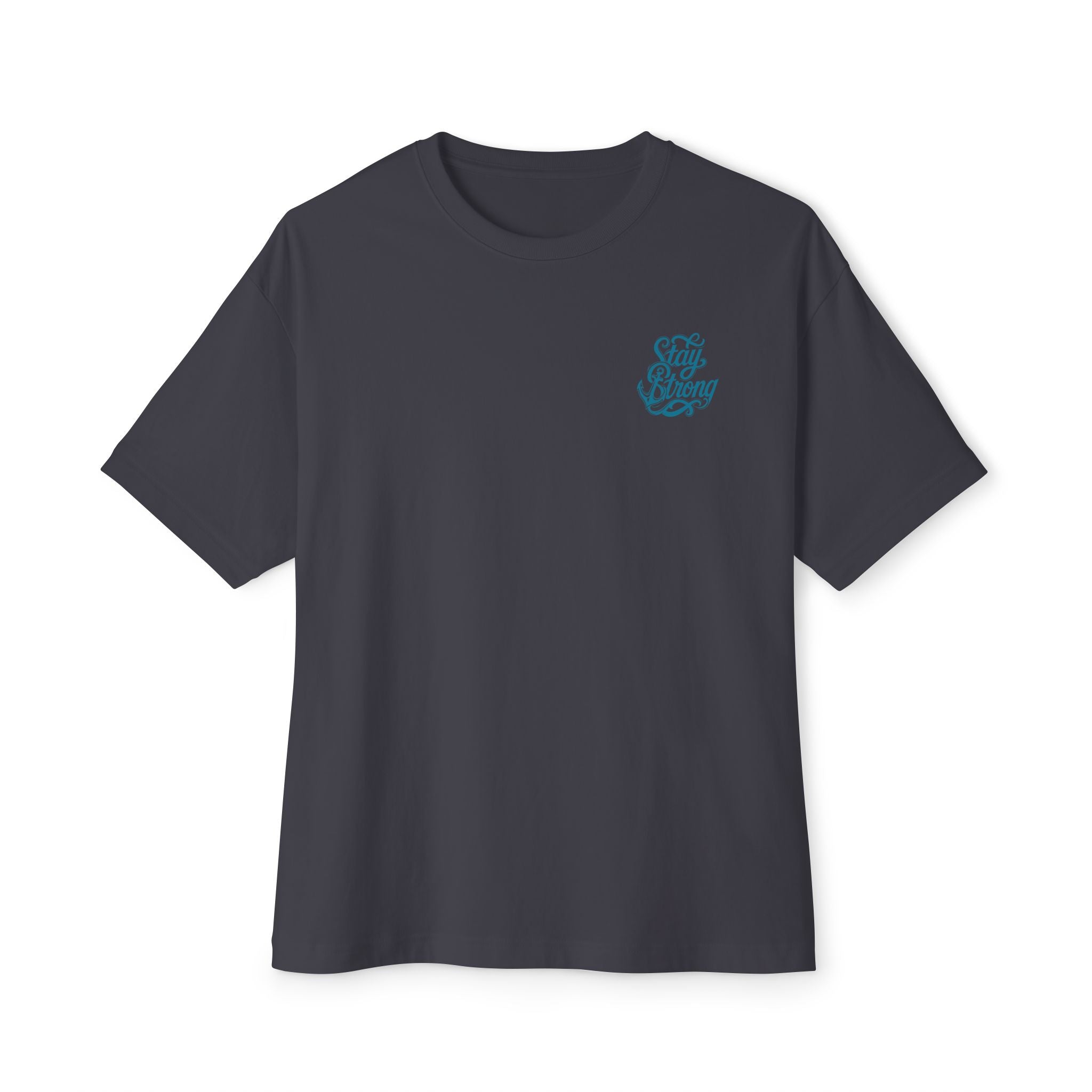 Oversized Boxy Tee — ’Stay Slow’ Floral Script Chest & Teal Back Art