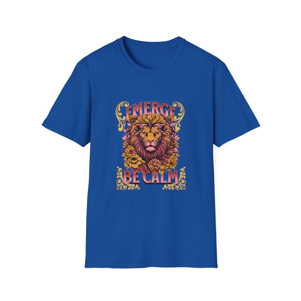Lion 'Emerge Be Calm' Graphic T-Shirt — Bold Vintage Wildlife Tee