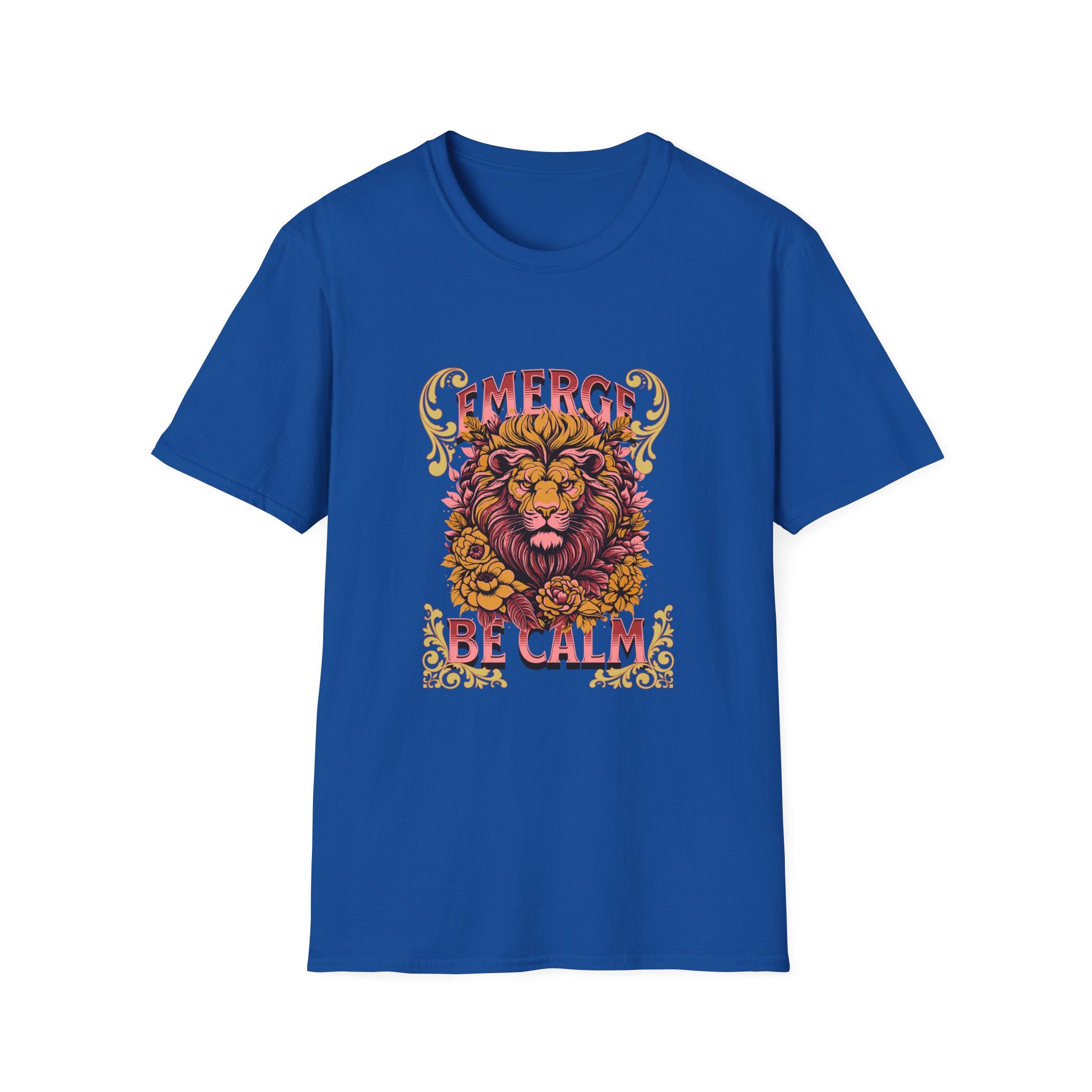 Lion 'Emerge Be Calm' Graphic T-Shirt — Bold Vintage Wildlife Tee