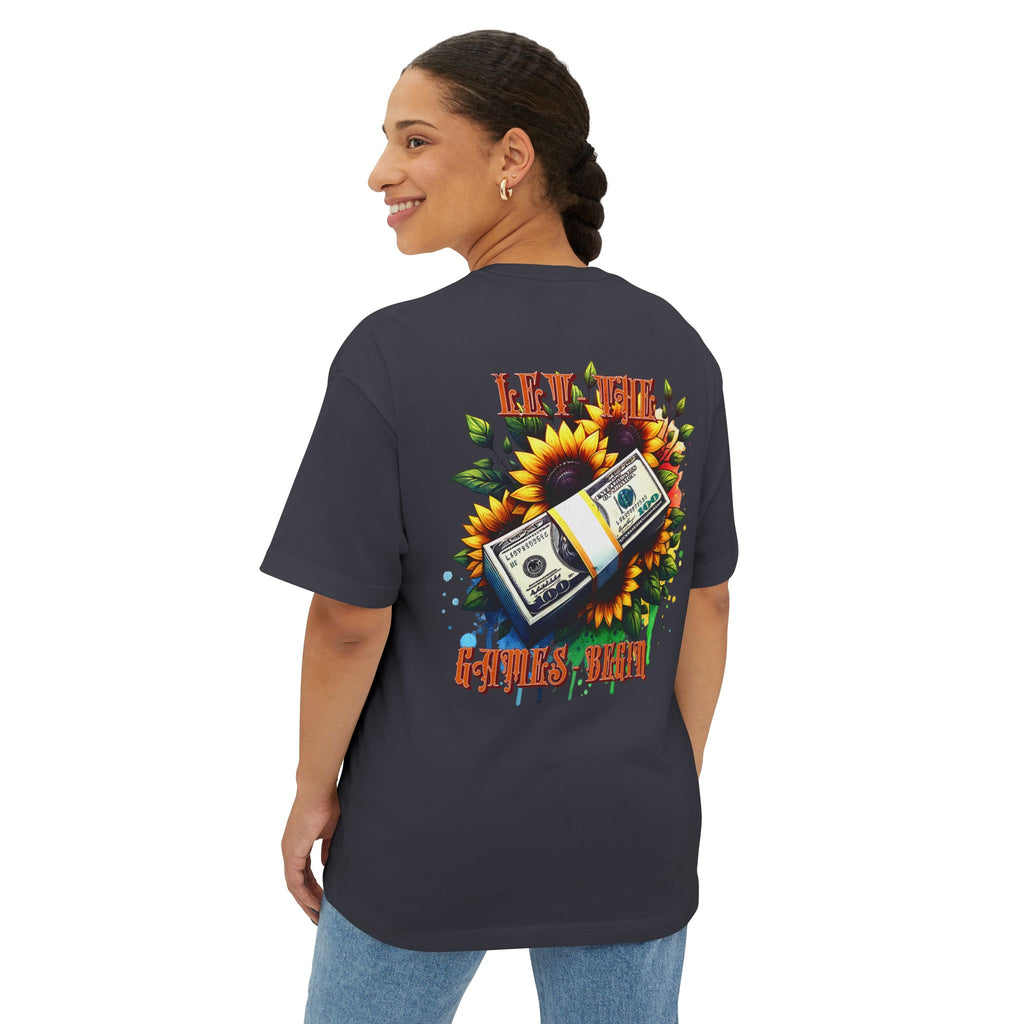 Money & Sunflowers Graphic Tee — "Let the Money Bloom" Oversized Boxy T‑Shirt