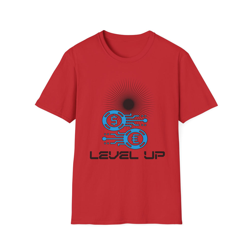 Level Up Gaming T-Shirt — Retro Arcade Coins & Pixel Circuit Design