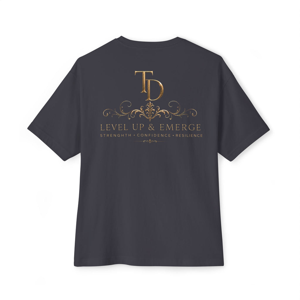 Boxy Tee — Elegant Monogram 'TD' Logo Oversized White T‑Shirt