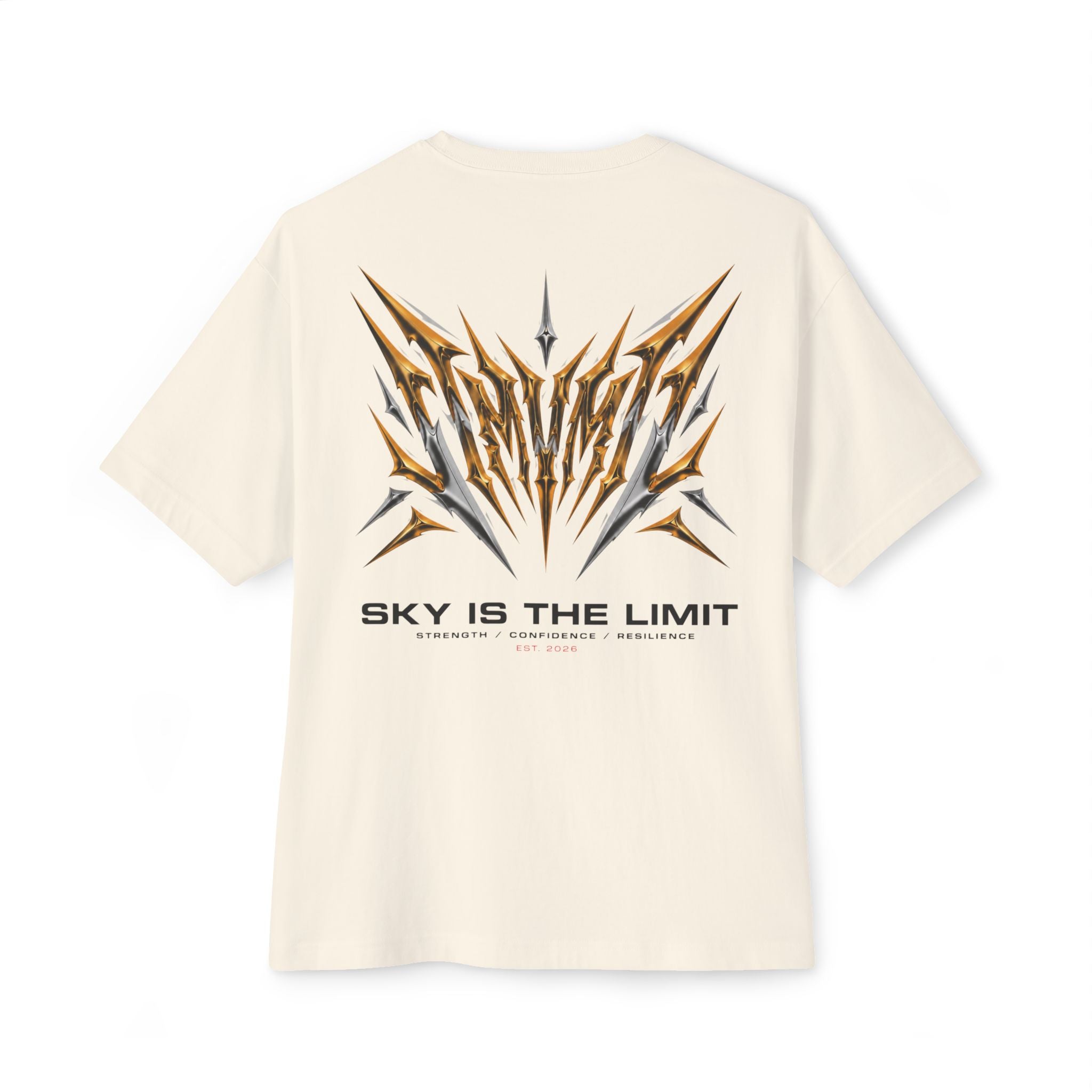 Sky Is The Limit Graphic Tee — Futuristic Tribal Backprint Cotton T-Shirt