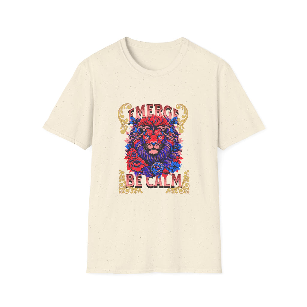 Emerge Be Calm Lion T-Shirt — Bold Floral Lion Graphic Tee