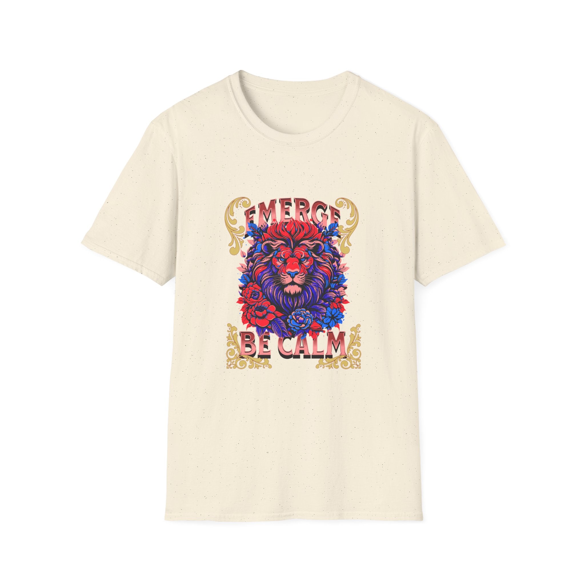 Emerge Be Calm Lion T-Shirt — Bold Floral Lion Graphic Tee
