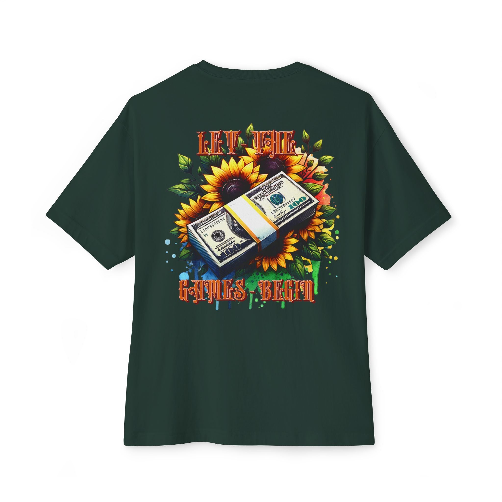 Money & Sunflowers Graphic Tee — "Let the Money Bloom" Oversized Boxy T‑Shirt