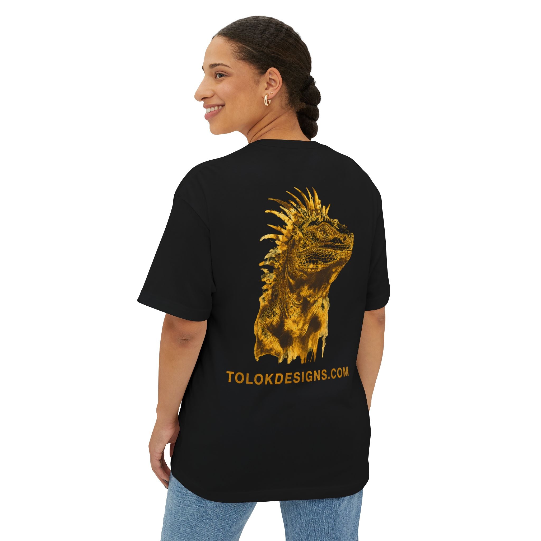 Iguana Graphic Tee — Tropical Reptile Print Oversized Boxy T‑Shirt