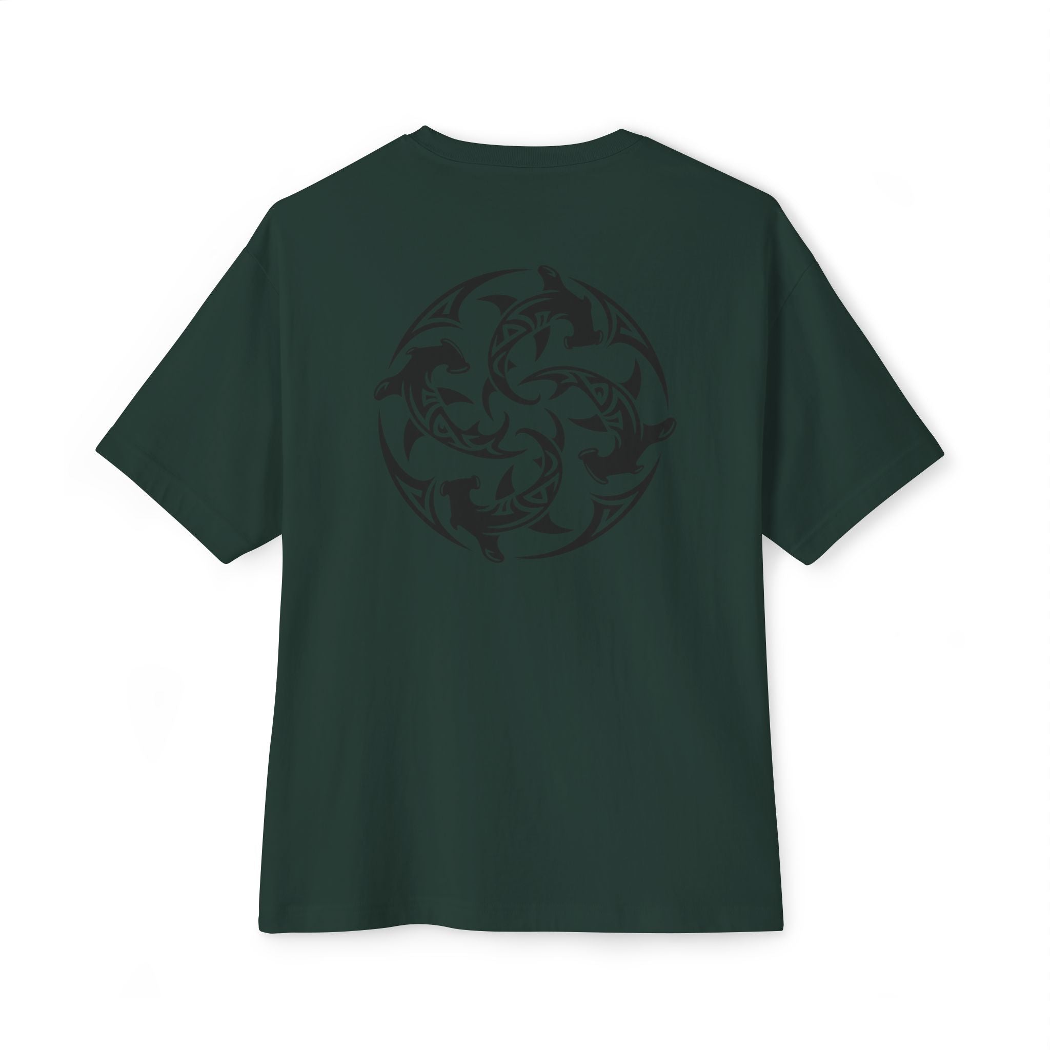 Shark Triskelion Tee — Oversized Boxy White T-Shirt with Tribal Shark Back Design