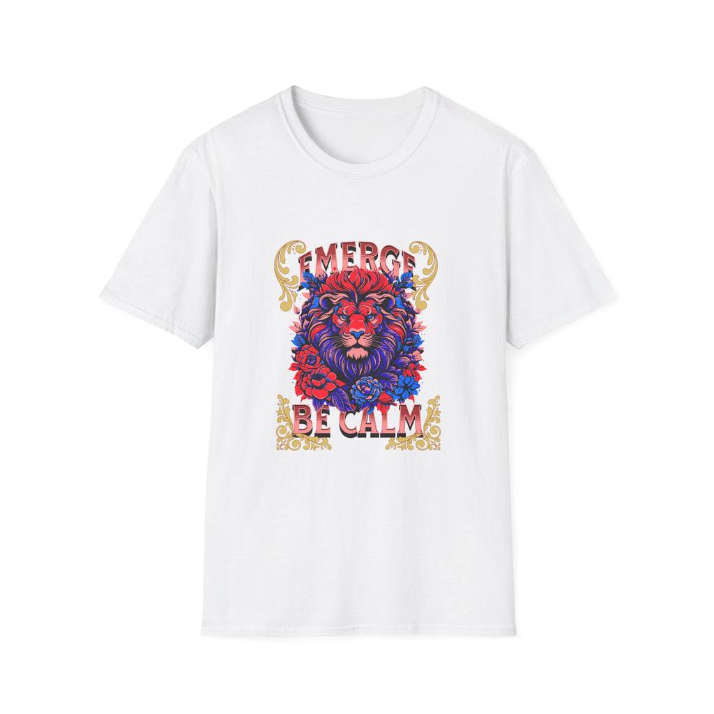 Emerge Be Calm Lion T-Shirt — Bold Floral Lion Graphic Tee