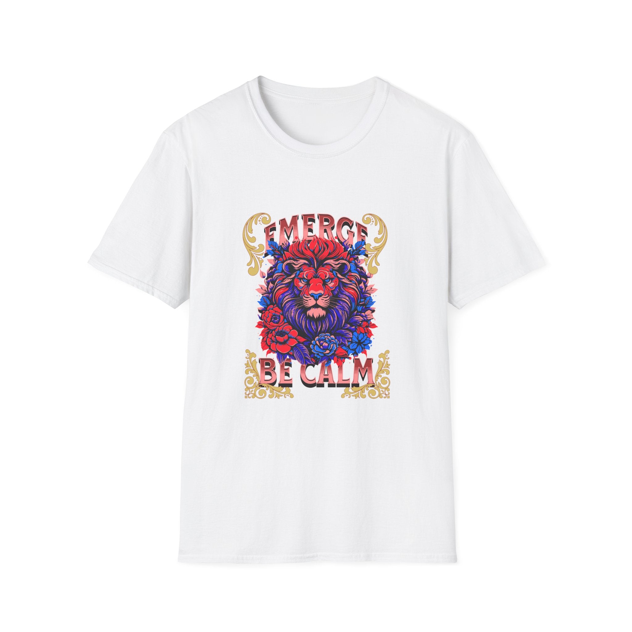 Emerge Be Calm Lion T-Shirt — Bold Floral Lion Graphic Tee