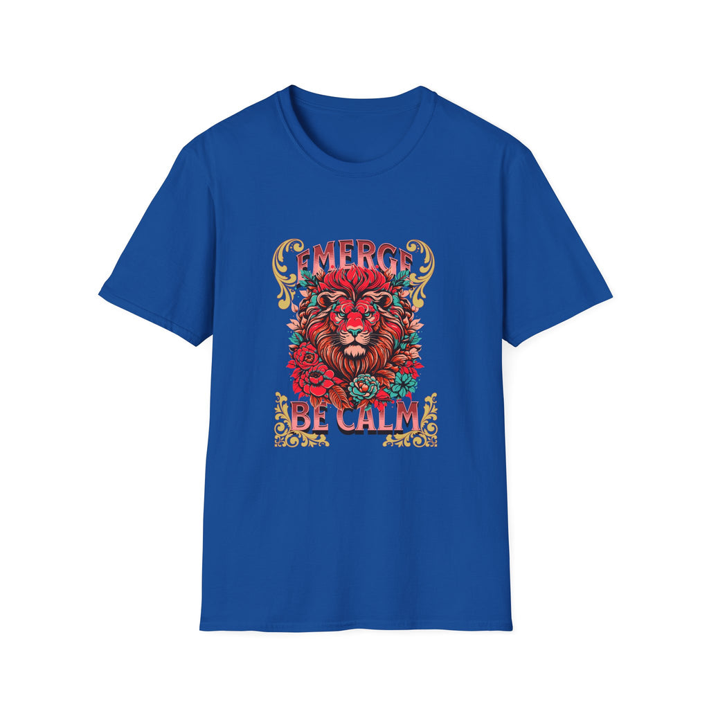 Emerge Be Calm Lion T-Shirt — Bold Floral Lion Graphic Tee