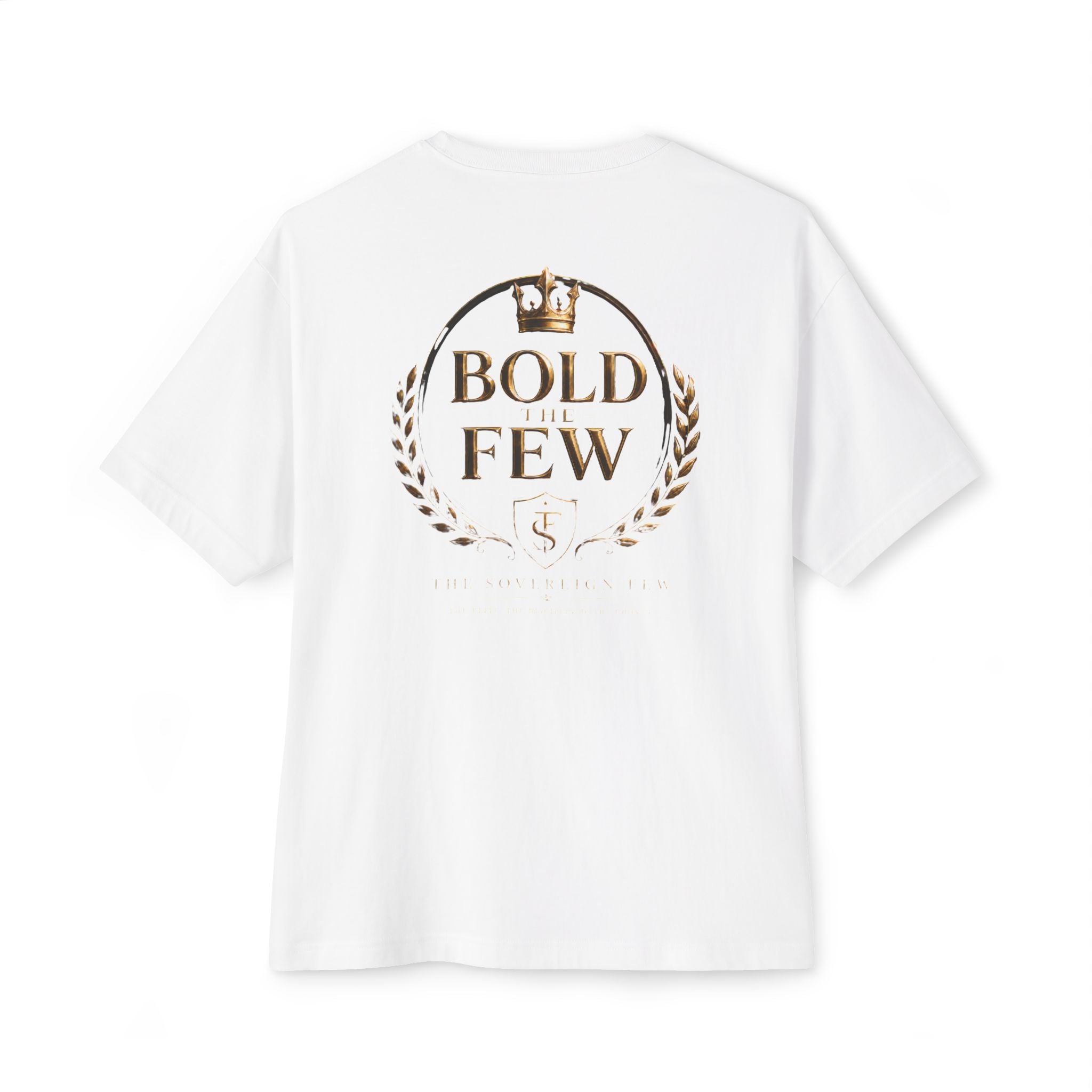 Bold Few Crest Tee — Minimalist White Oversized Shirt with Crown Logo