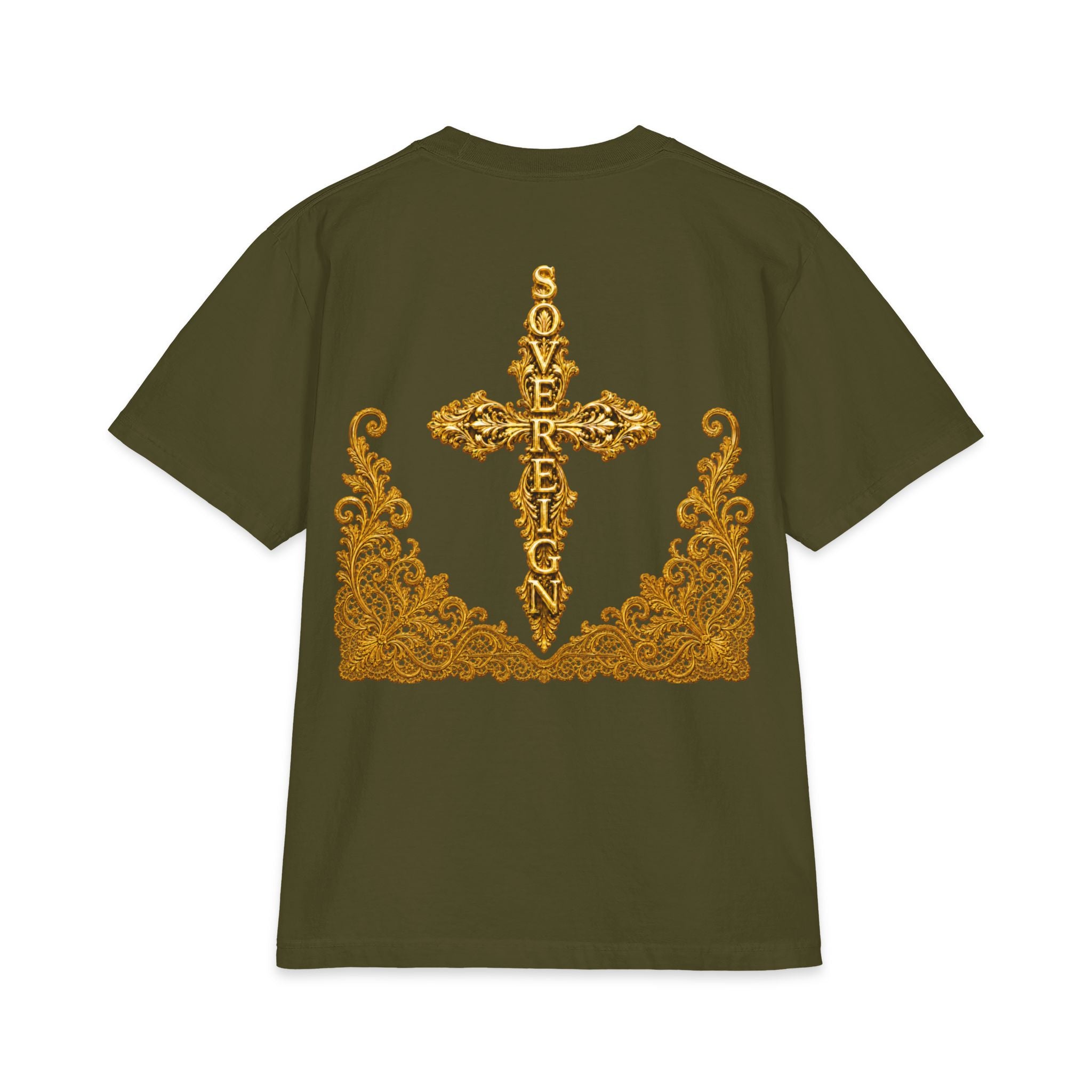 Sovereign Gold Cross T‑Shirt — Ornate Religious Graphic Tee