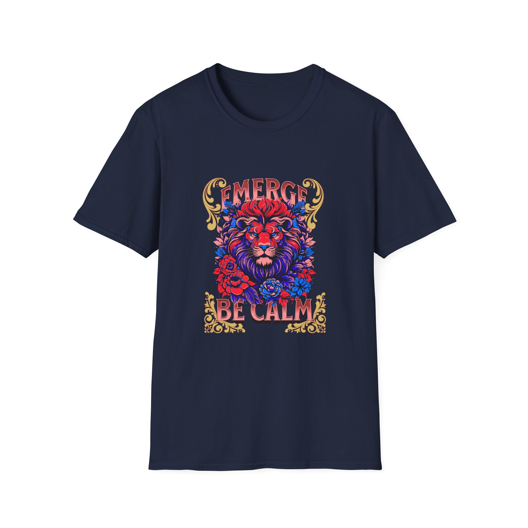 Emerge Be Calm Lion T-Shirt — Bold Floral Lion Graphic Tee