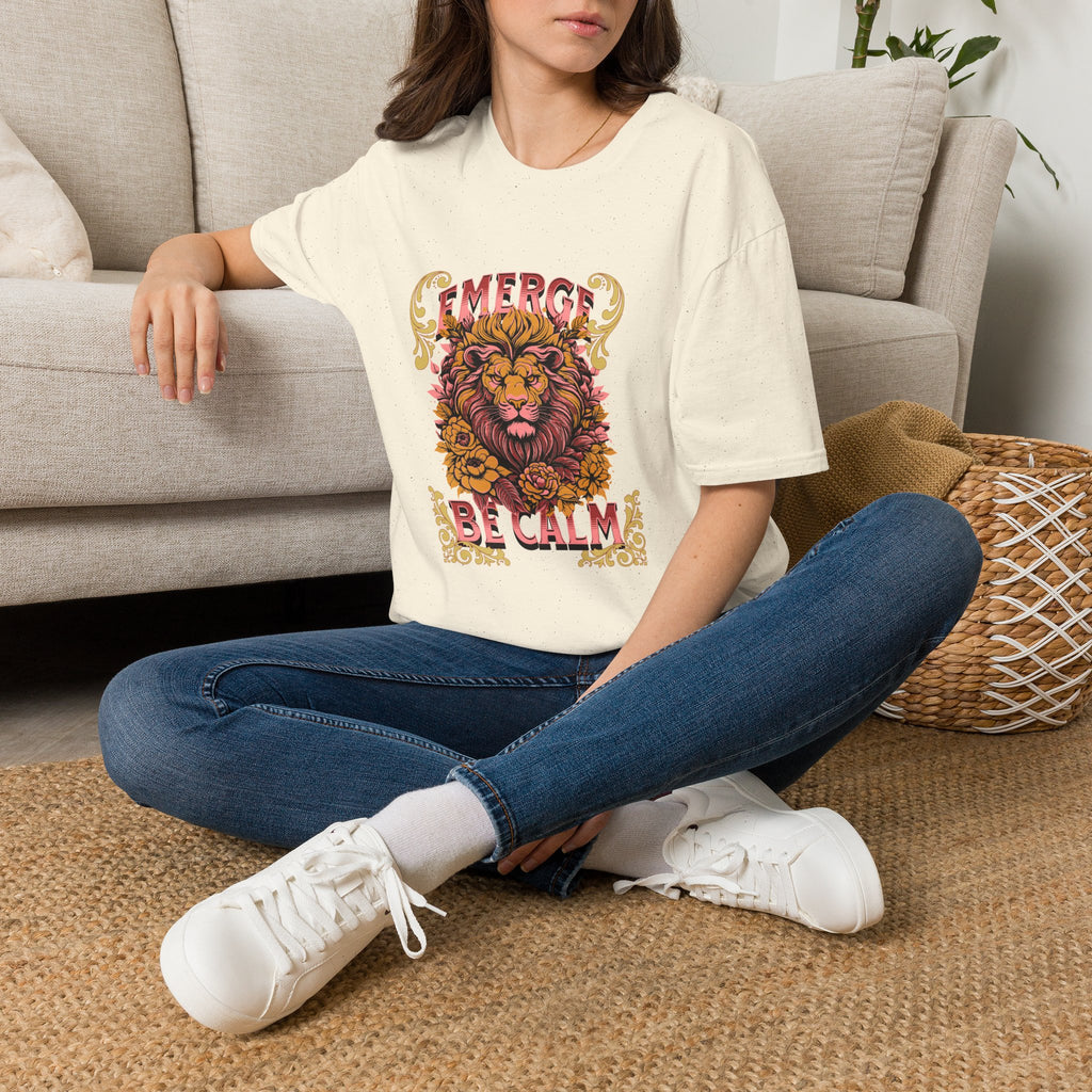Lion 'Emerge Be Calm' Graphic T-Shirt — Bold Vintage Wildlife Tee