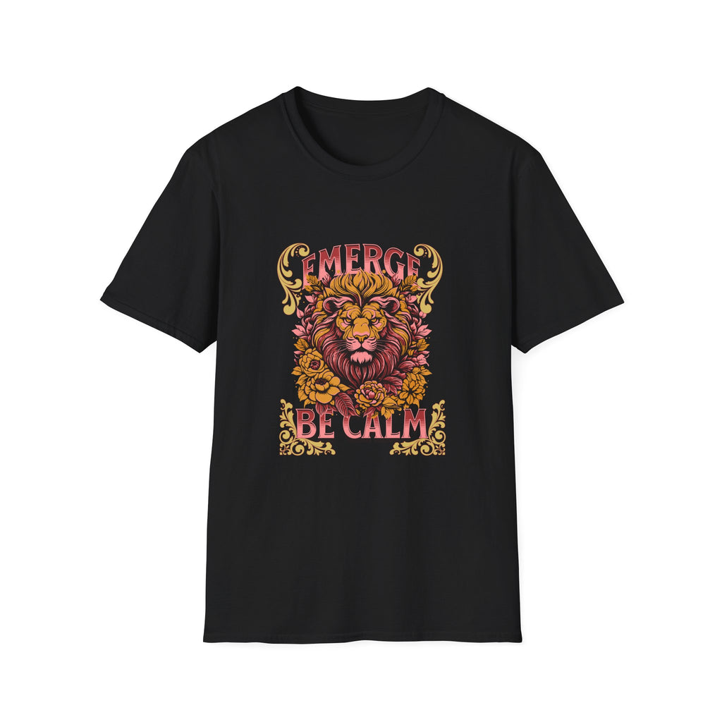 Lion 'Emerge Be Calm' Graphic T-Shirt — Bold Vintage Wildlife Tee
