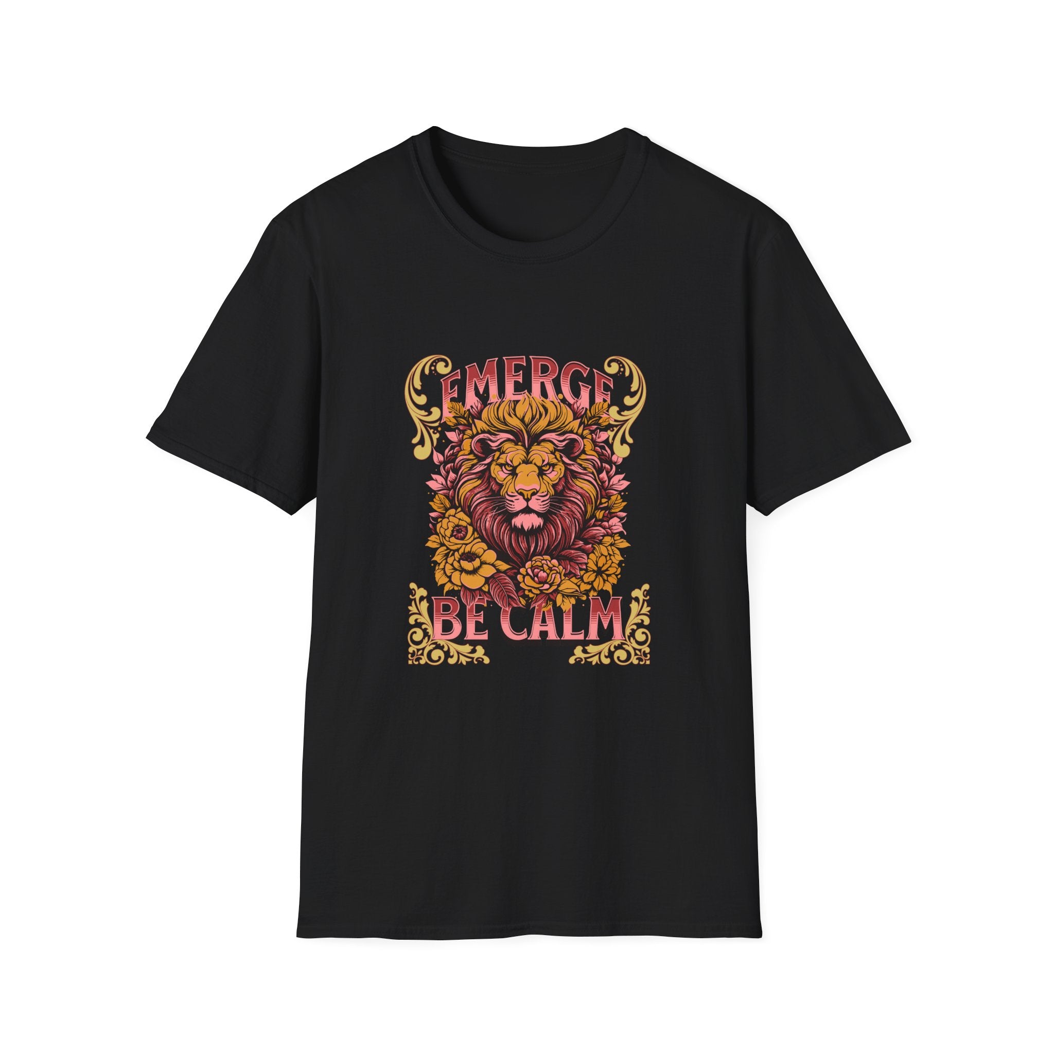 Lion 'Emerge Be Calm' Graphic T-Shirt — Bold Vintage Wildlife Tee