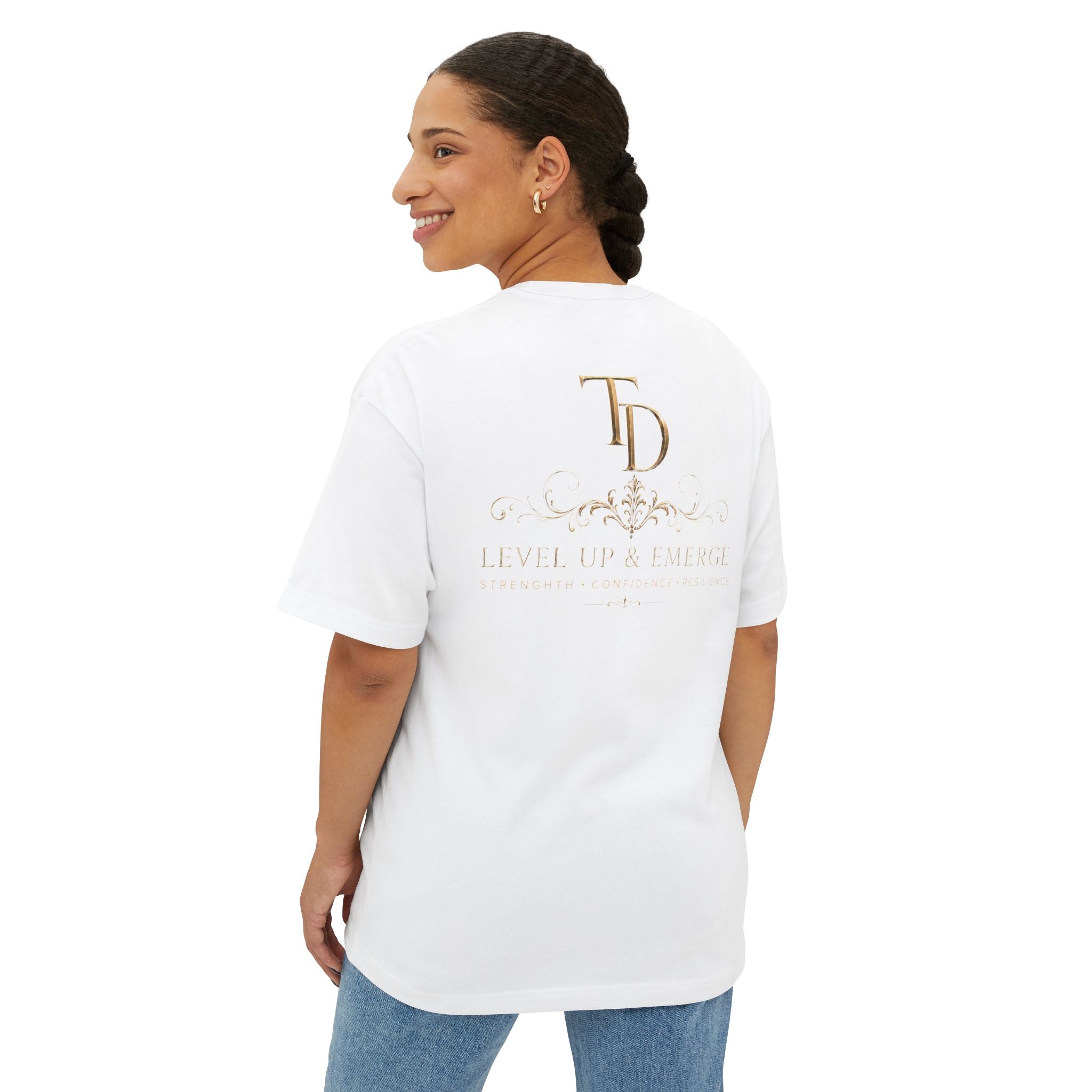Boxy Tee — Elegant Monogram 'TD' Logo Oversized White T‑Shirt