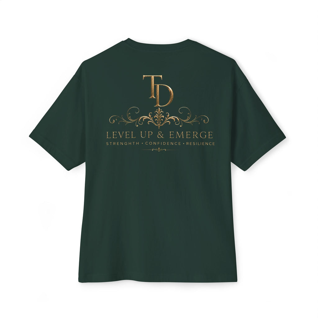 Boxy Tee — Elegant Monogram 'TD' Logo Oversized White T‑Shirt