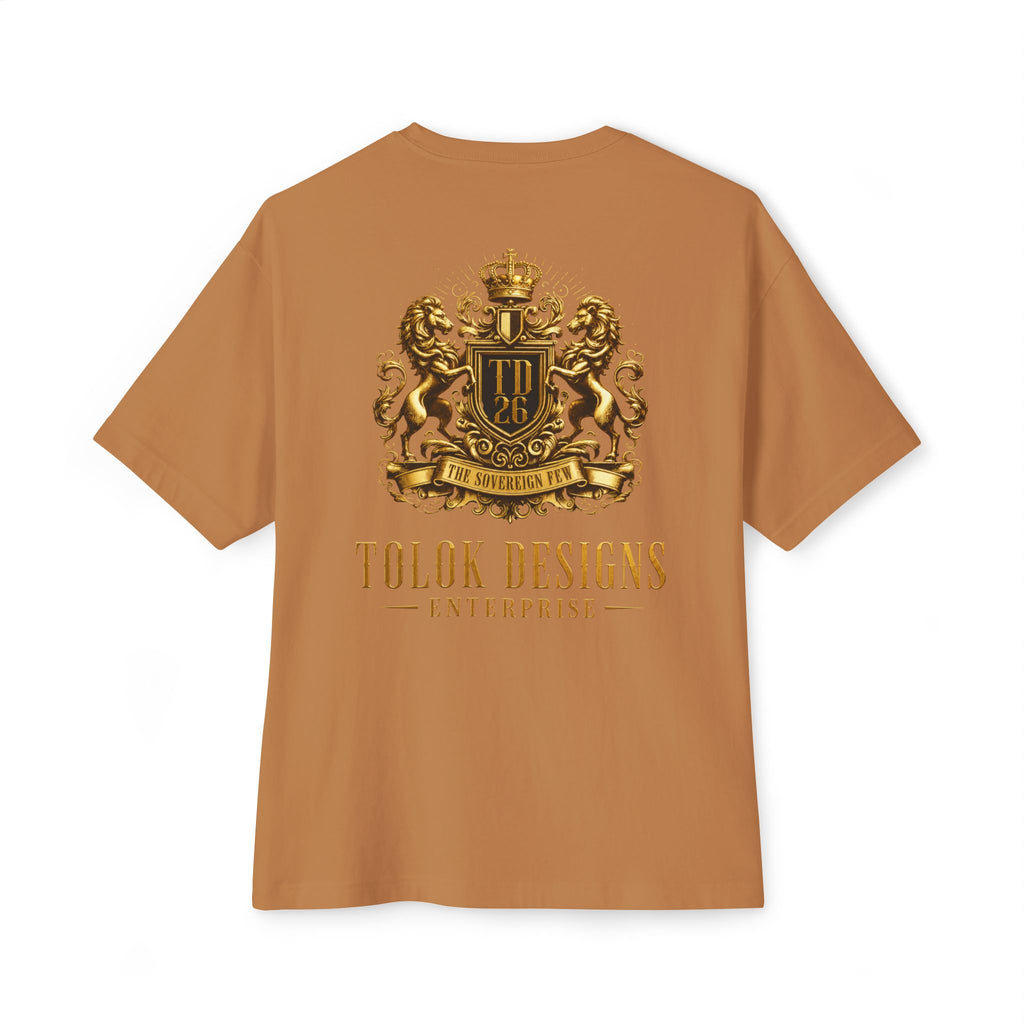 Minimalist 'Lucky Coin' Oversized Tee — Small Gold Coin Graphic Chest Print