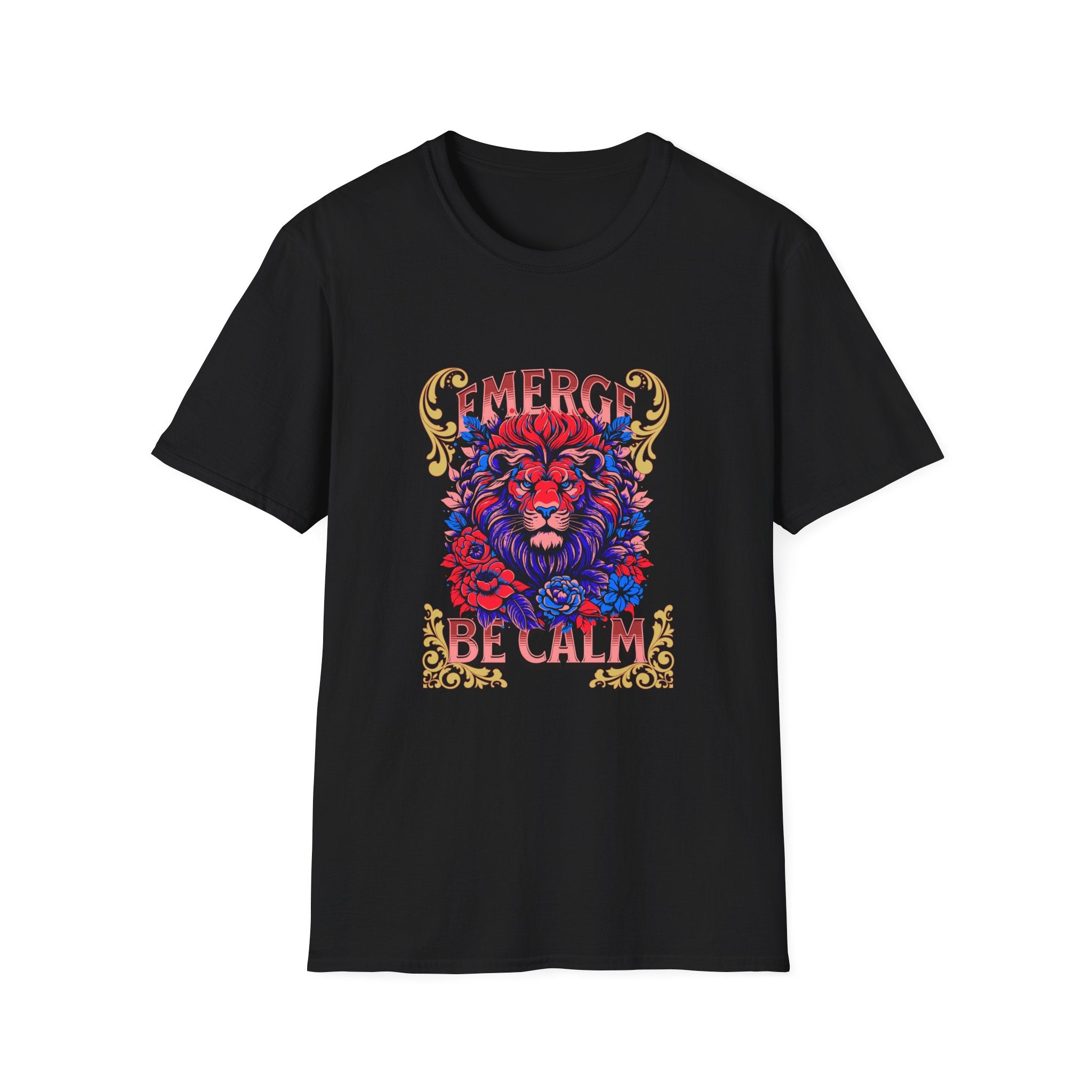 Emerge Be Calm Lion T-Shirt — Bold Floral Lion Graphic Tee