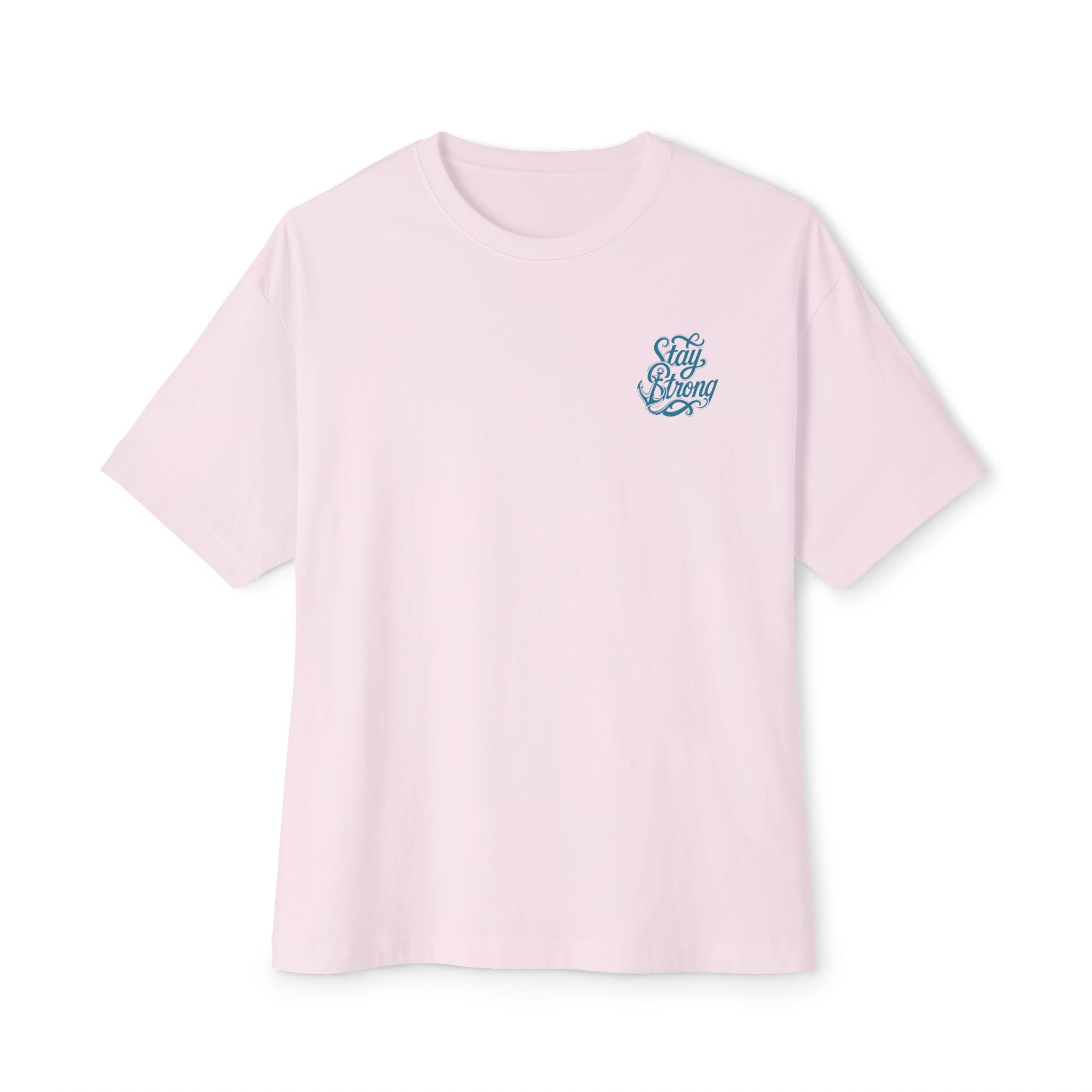 Oversized Boxy Tee — ’Stay Slow’ Floral Script Chest & Teal Back Art