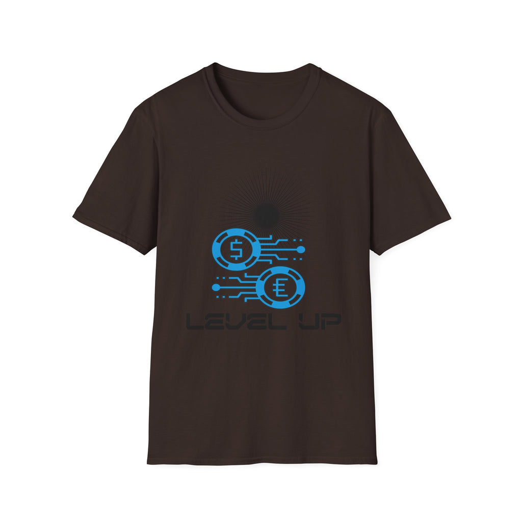 Level Up Gaming T-Shirt — Retro Arcade Coins & Pixel Circuit Design