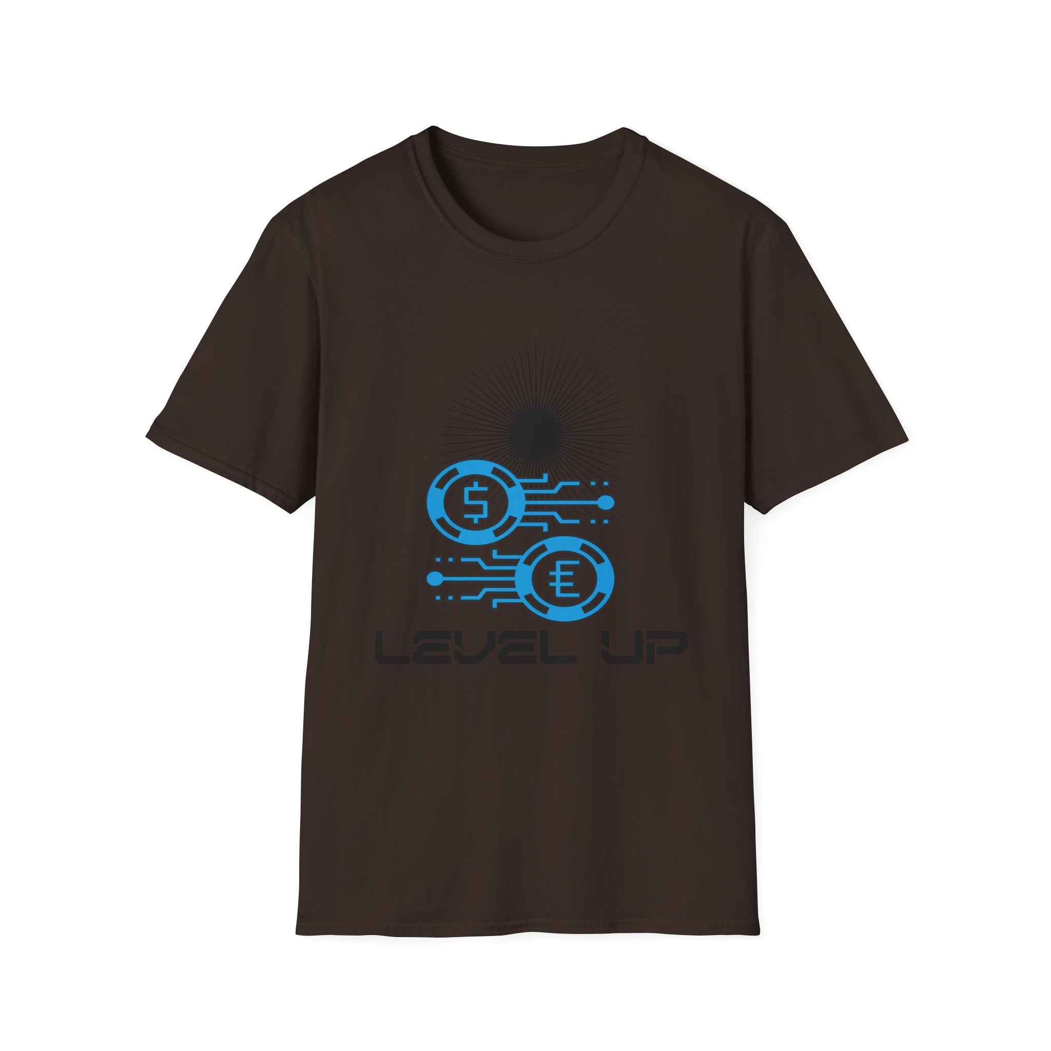 Level Up Gaming T-Shirt — Retro Arcade Coins & Pixel Circuit Design