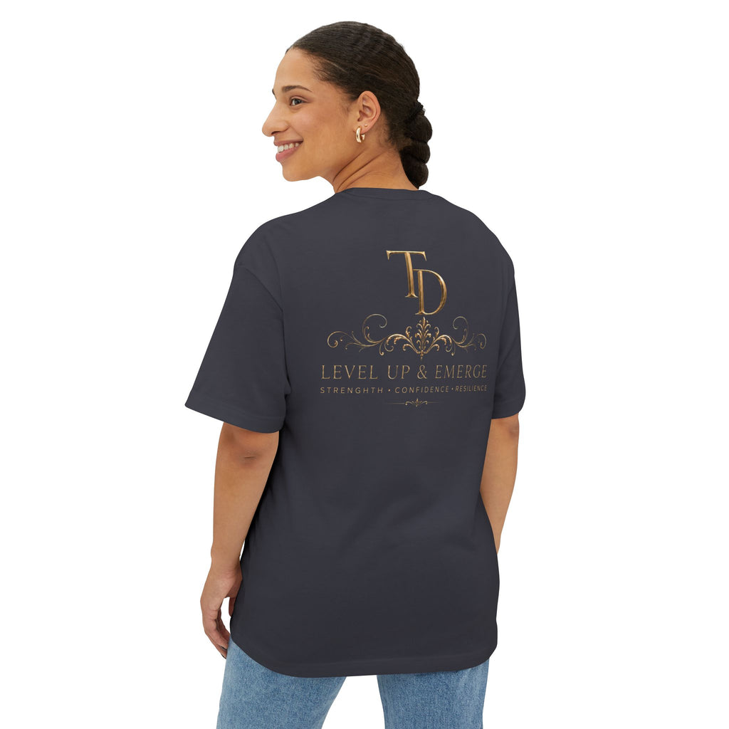 Boxy Tee — Elegant Monogram 'TD' Logo Oversized White T‑Shirt