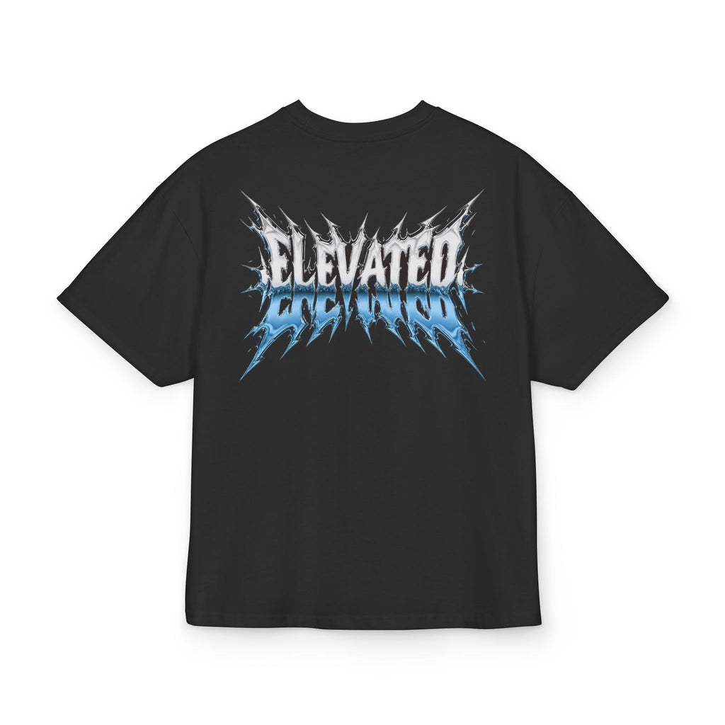Elevated Flame Graphic Tee — "ELEVATED" Blue Flame Logo Boxy T-Shirt