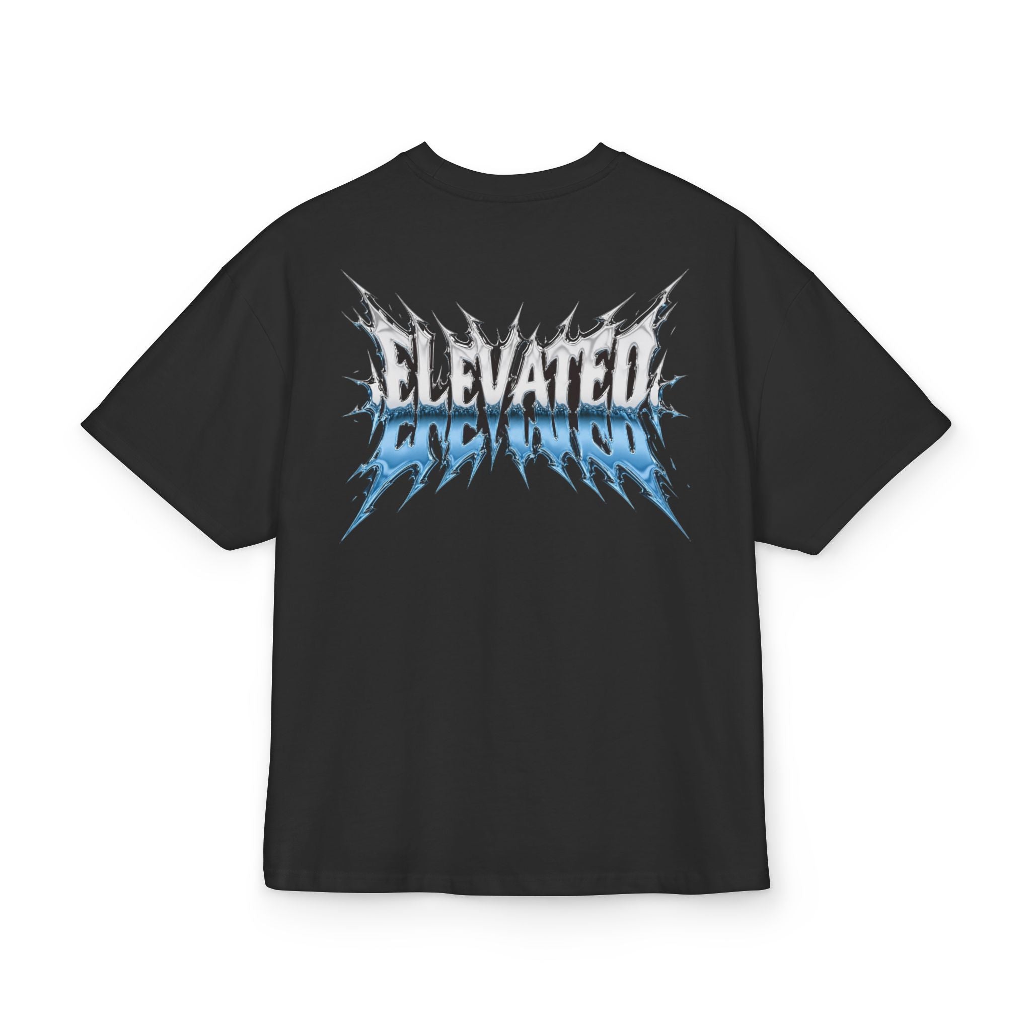 Elevated Flame Graphic Tee — "ELEVATED" Blue Flame Logo Boxy T-Shirt