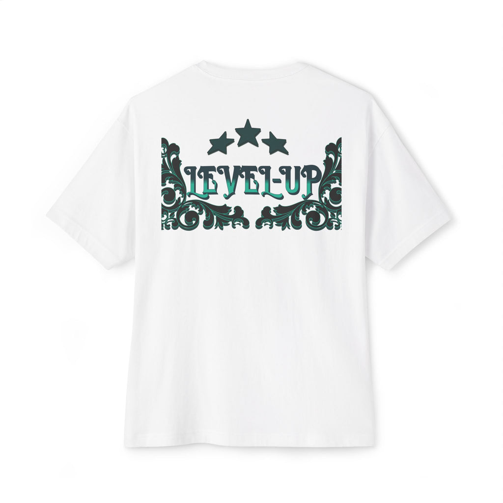 Level-Up Boxy Tee — Vintage Crest Graphic Oversized T-Shirt