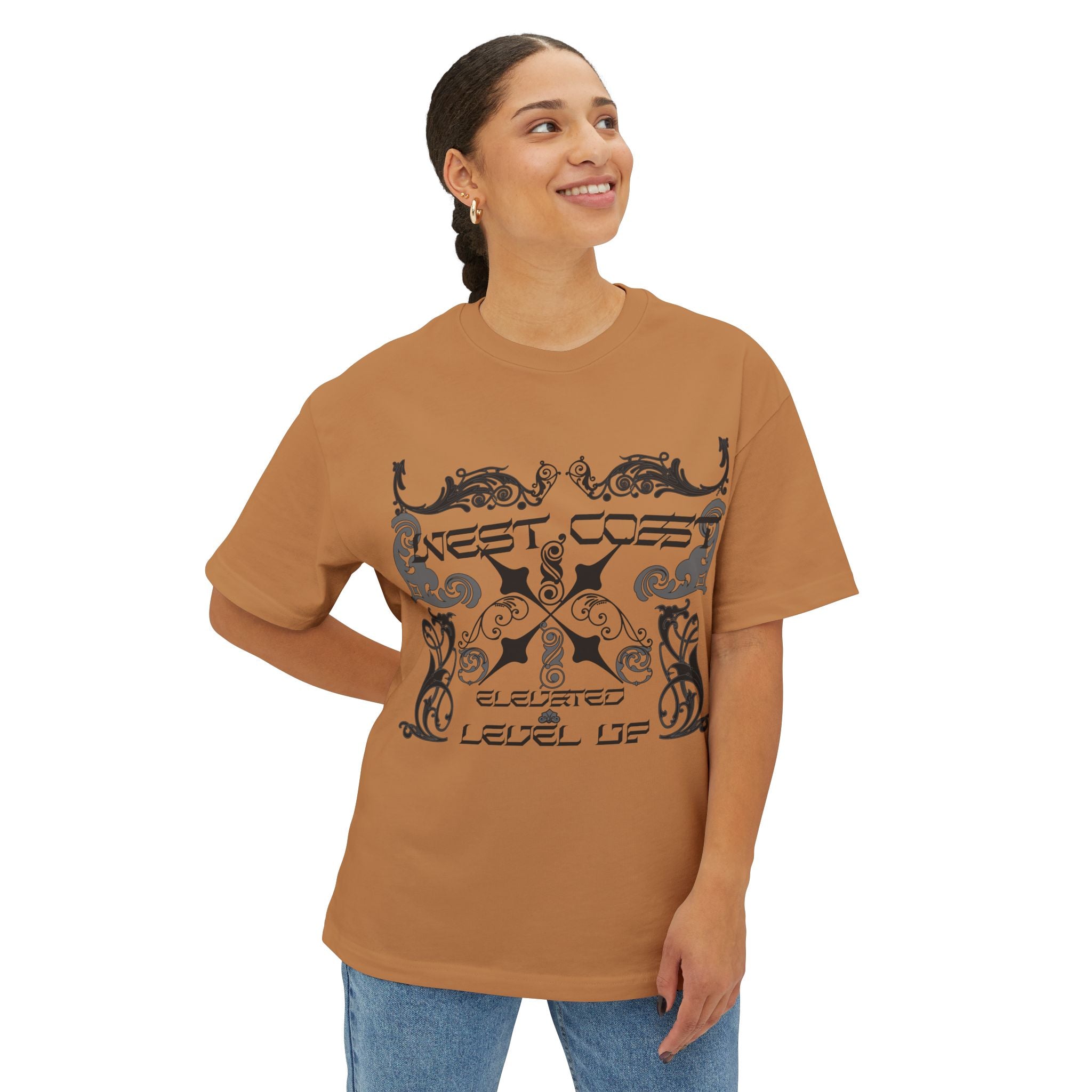Boxy Tee — Retro Gothic Floral 'Next Level Up' Graphic Shirt