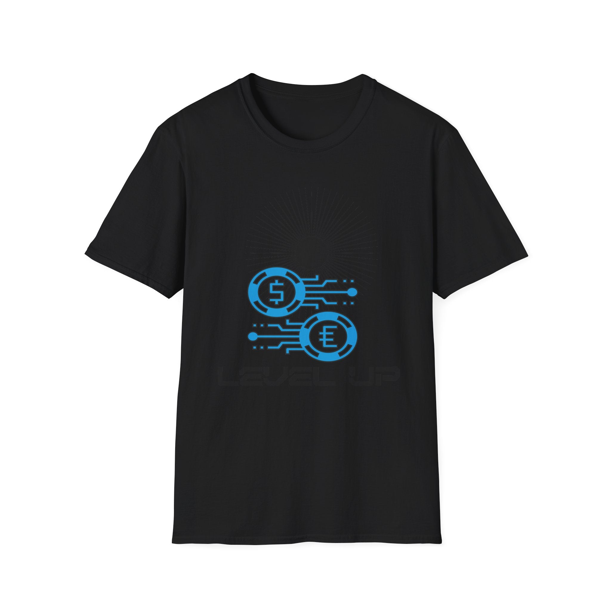 Level Up Gaming T-Shirt — Retro Arcade Coins & Pixel Circuit Design