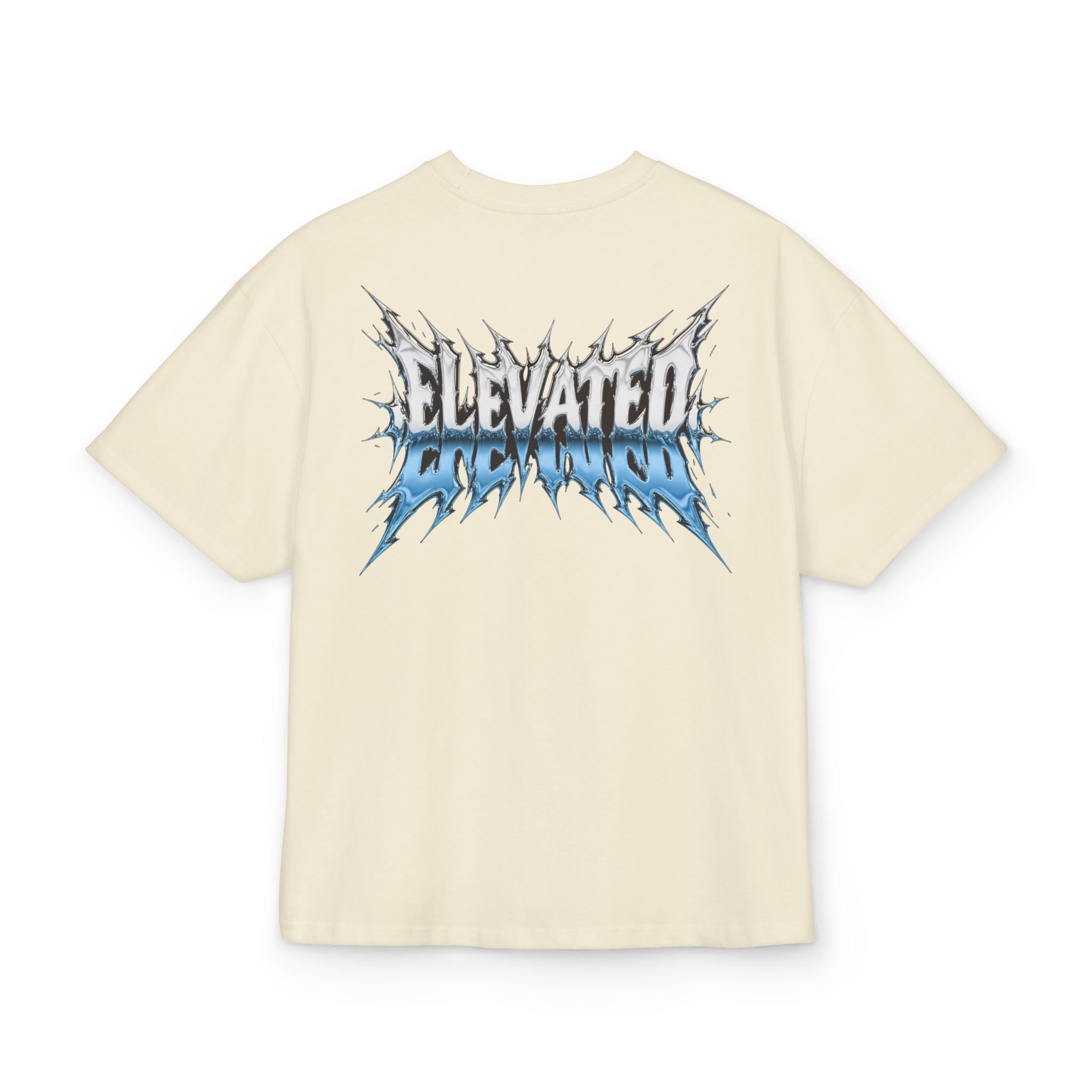 Elevated Flame Graphic Tee — "ELEVATED" Blue Flame Logo Boxy T-Shirt
