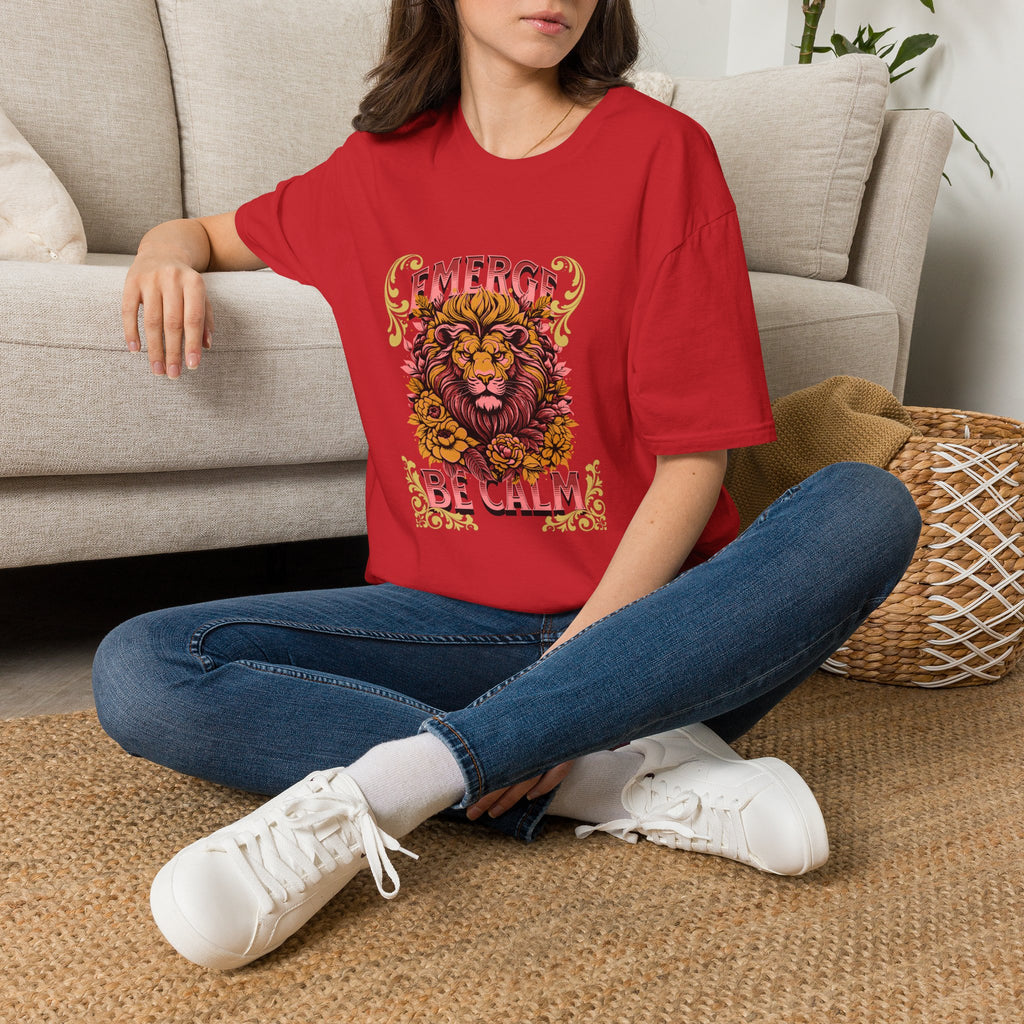Lion 'Emerge Be Calm' Graphic T-Shirt — Bold Vintage Wildlife Tee