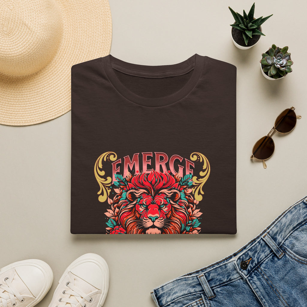 Emerge Be Calm Lion T-Shirt — Bold Floral Lion Graphic Tee