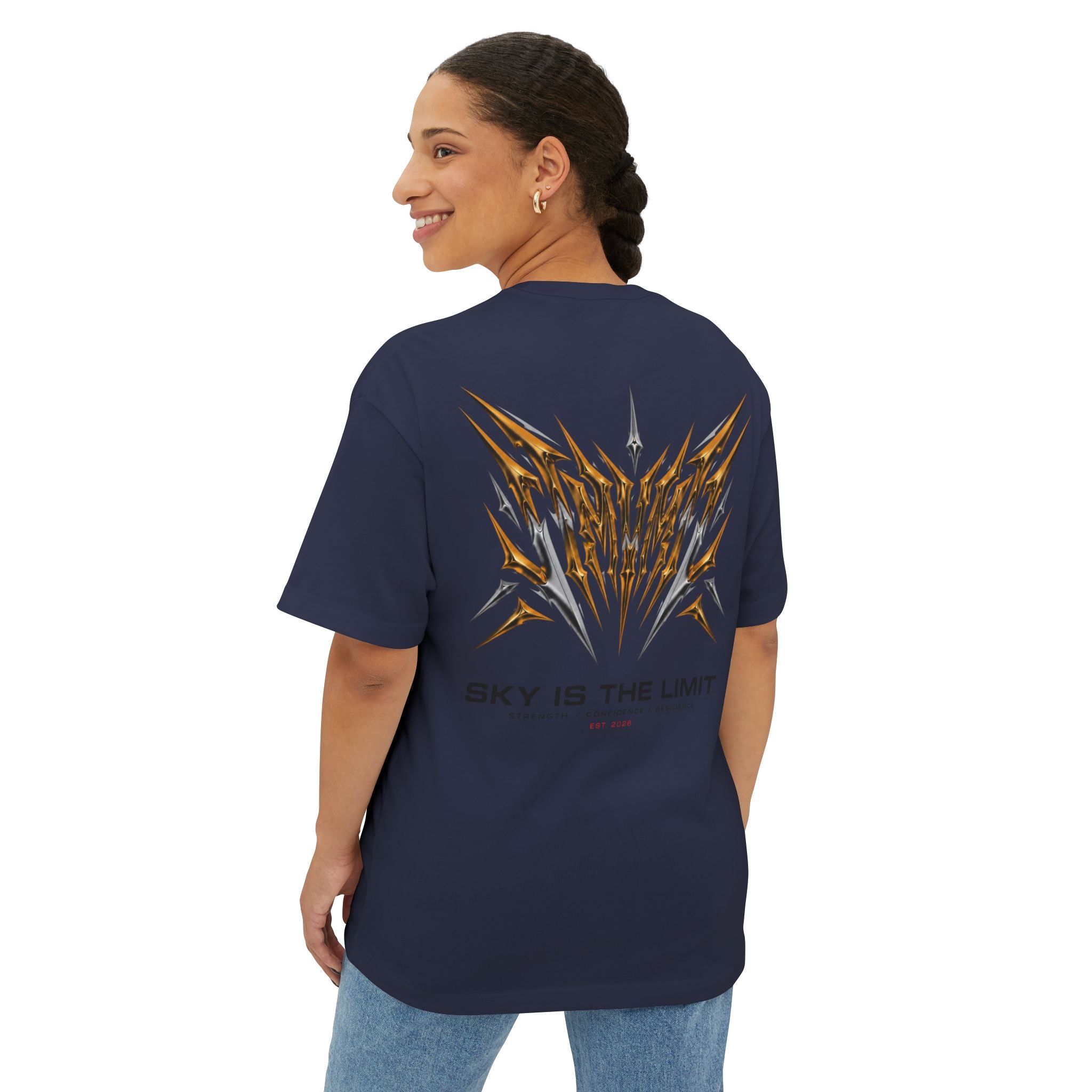Sky Is The Limit Graphic Tee — Futuristic Tribal Backprint Cotton T-Shirt