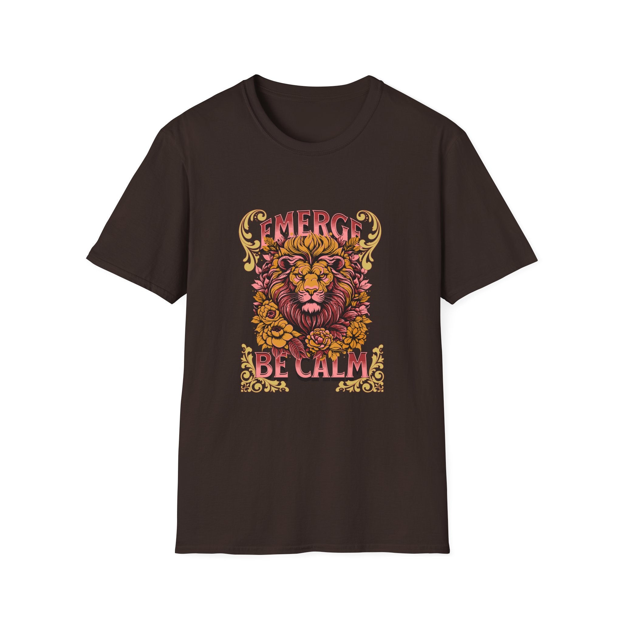 Lion 'Emerge Be Calm' Graphic T-Shirt — Bold Vintage Wildlife Tee