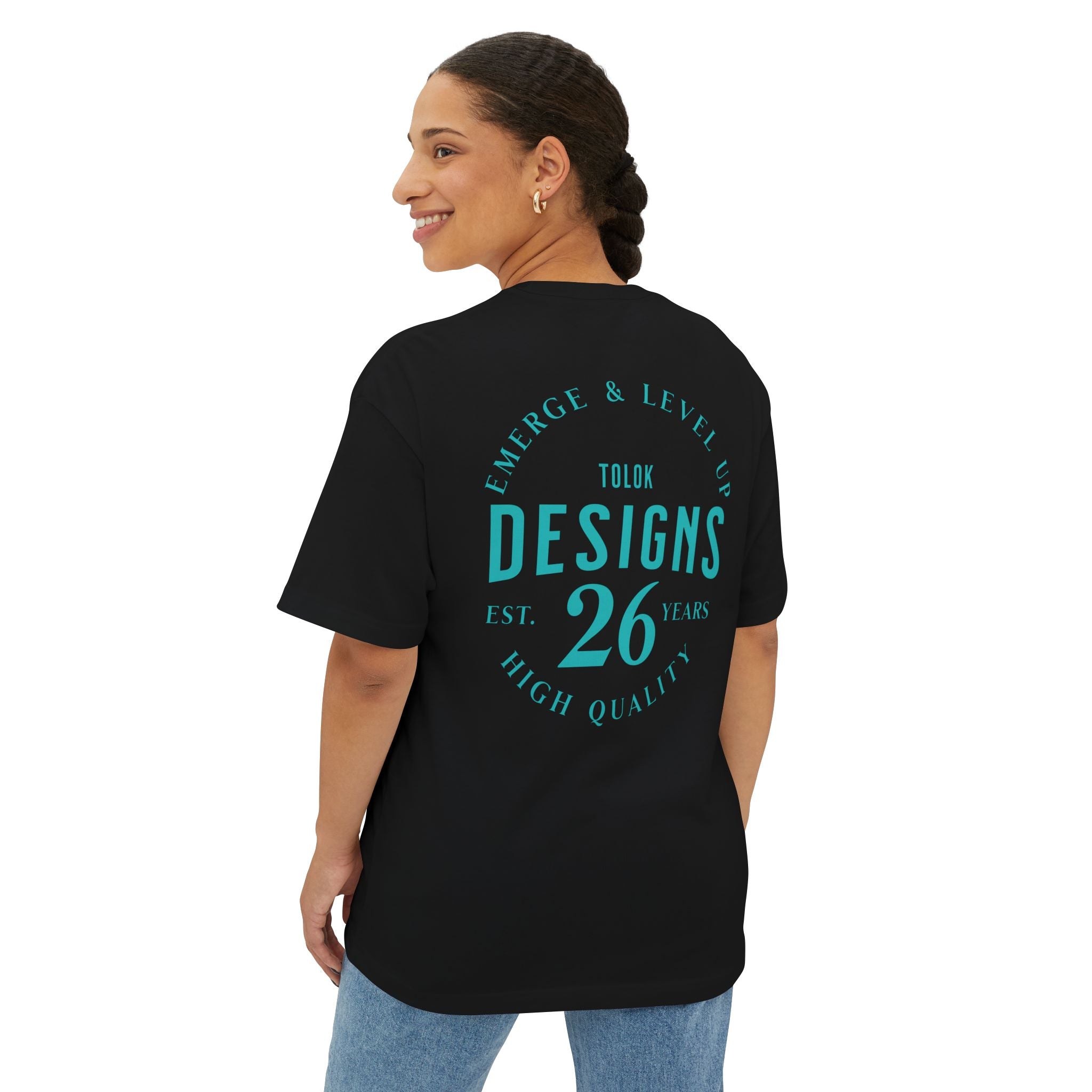 Designs 26 Graphic Tee — Minimal Retro Logo Oversized Boxy T‑Shirt