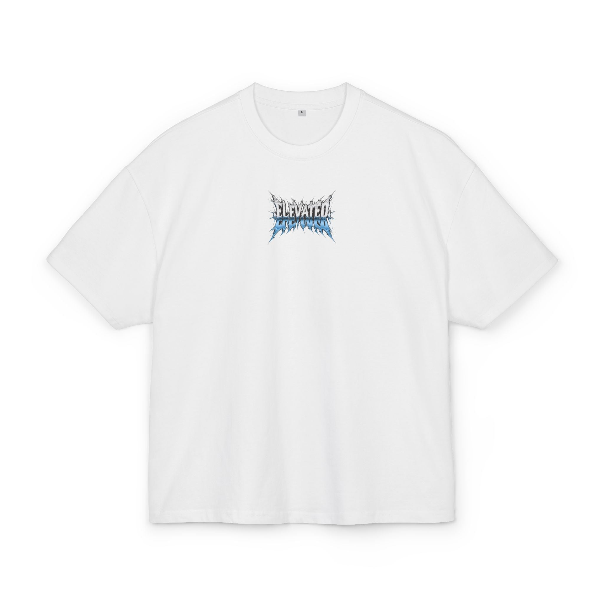 Elevated Flame Graphic Tee — "ELEVATED" Blue Flame Logo Boxy T-Shirt