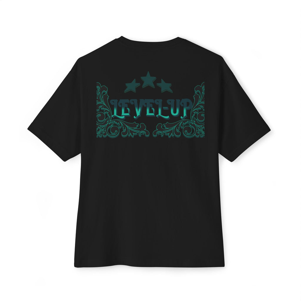 Level-Up Boxy Tee — Vintage Crest Graphic Oversized T-Shirt