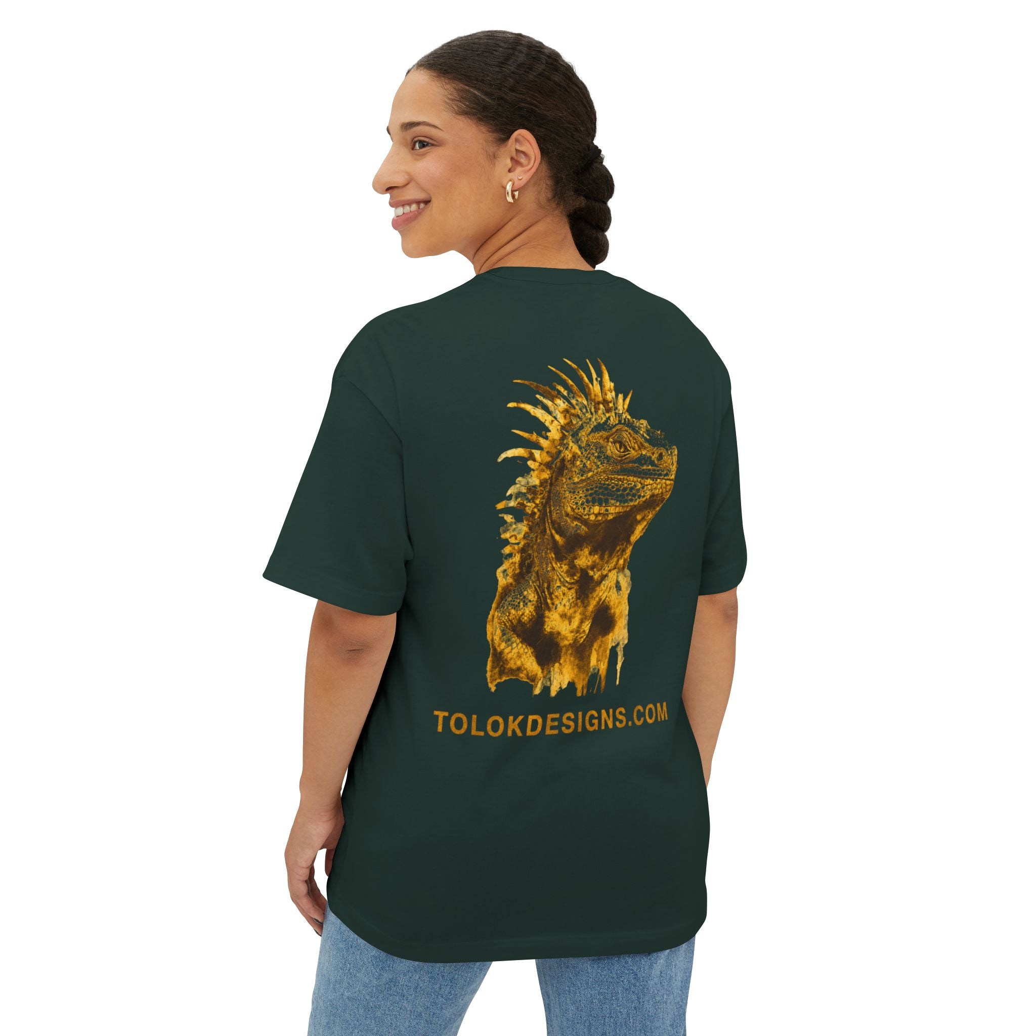 Iguana Graphic Tee — Tropical Reptile Print Oversized Boxy T‑Shirt