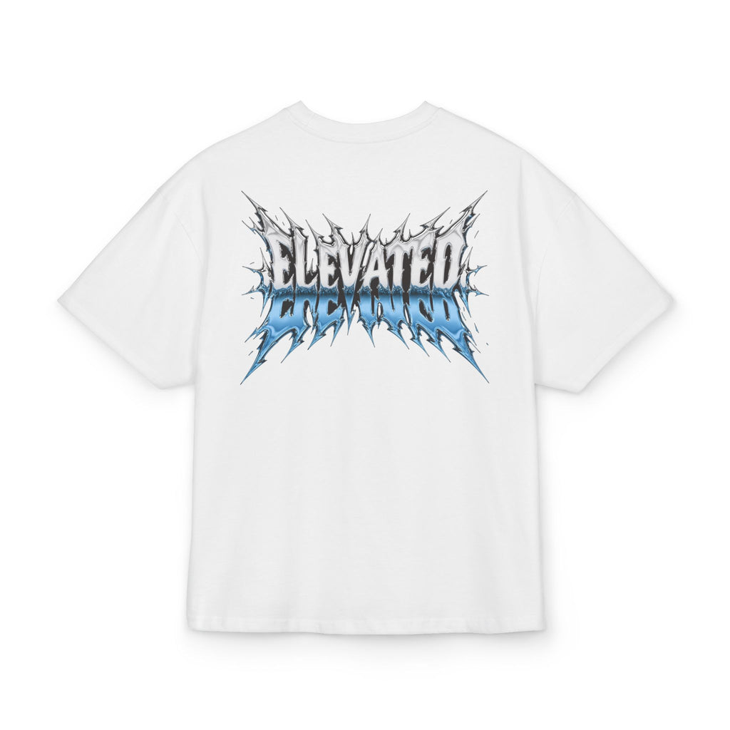Elevated Flame Graphic Tee — "ELEVATED" Blue Flame Logo Boxy T-Shirt