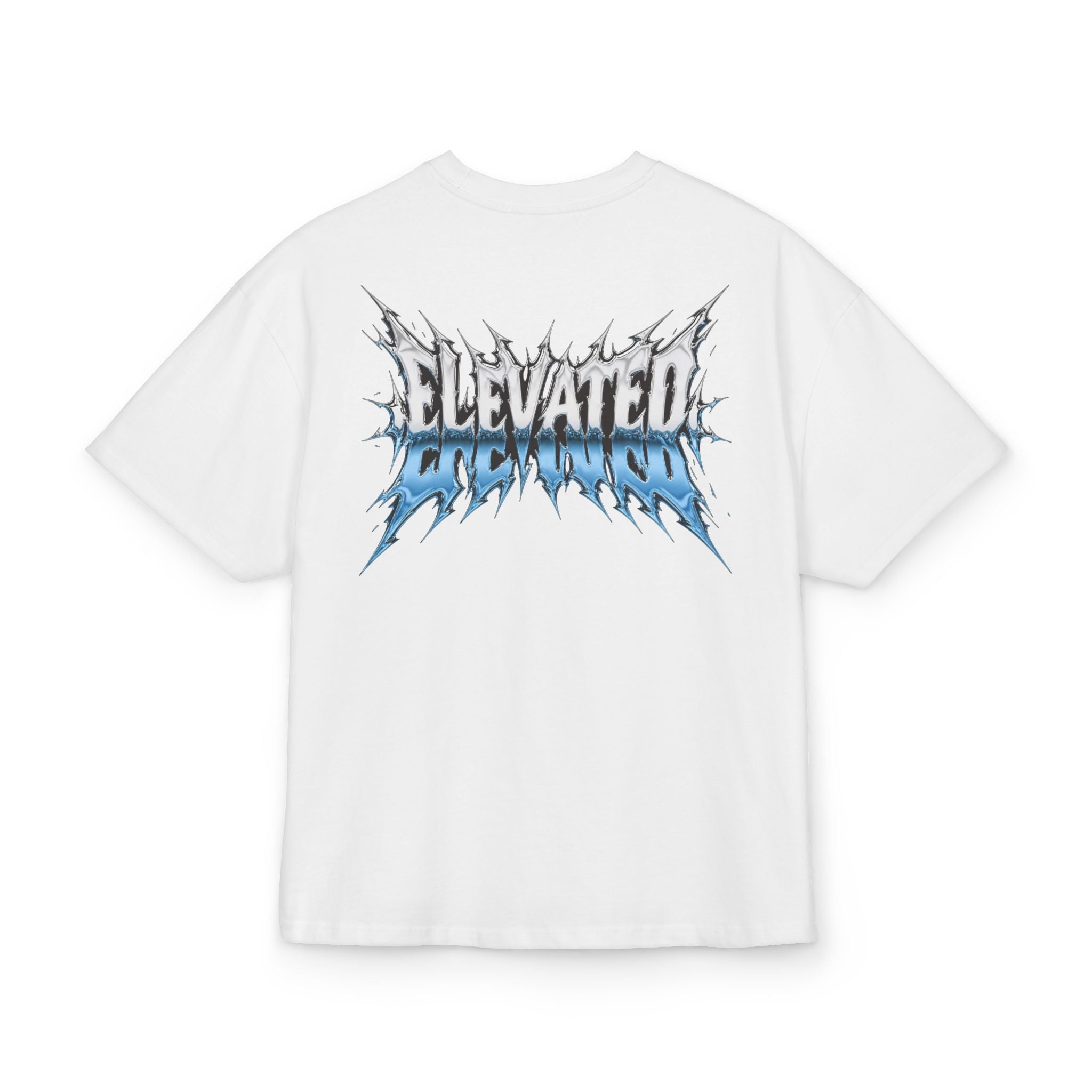 Elevated Flame Graphic Tee — "ELEVATED" Blue Flame Logo Boxy T-Shirt