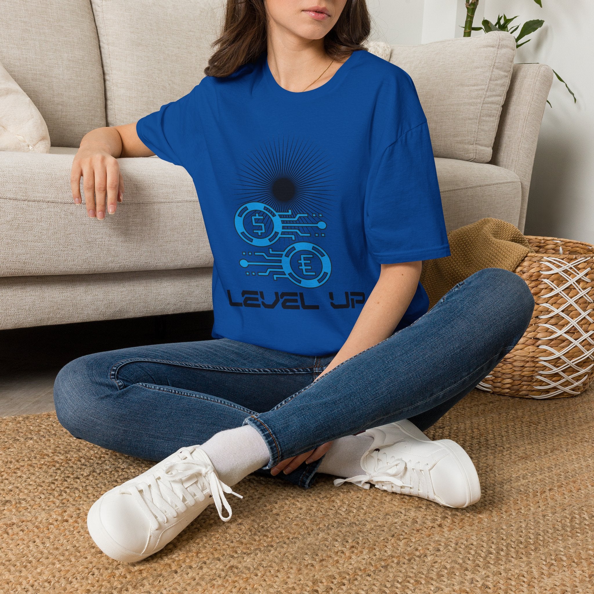 Level Up Gaming T-Shirt — Retro Arcade Coins & Pixel Circuit Design