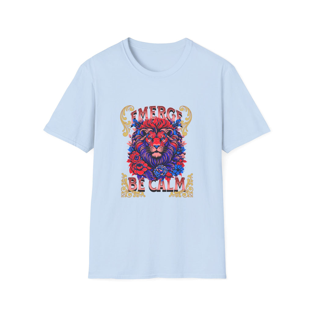Emerge Be Calm Lion T-Shirt — Bold Floral Lion Graphic Tee