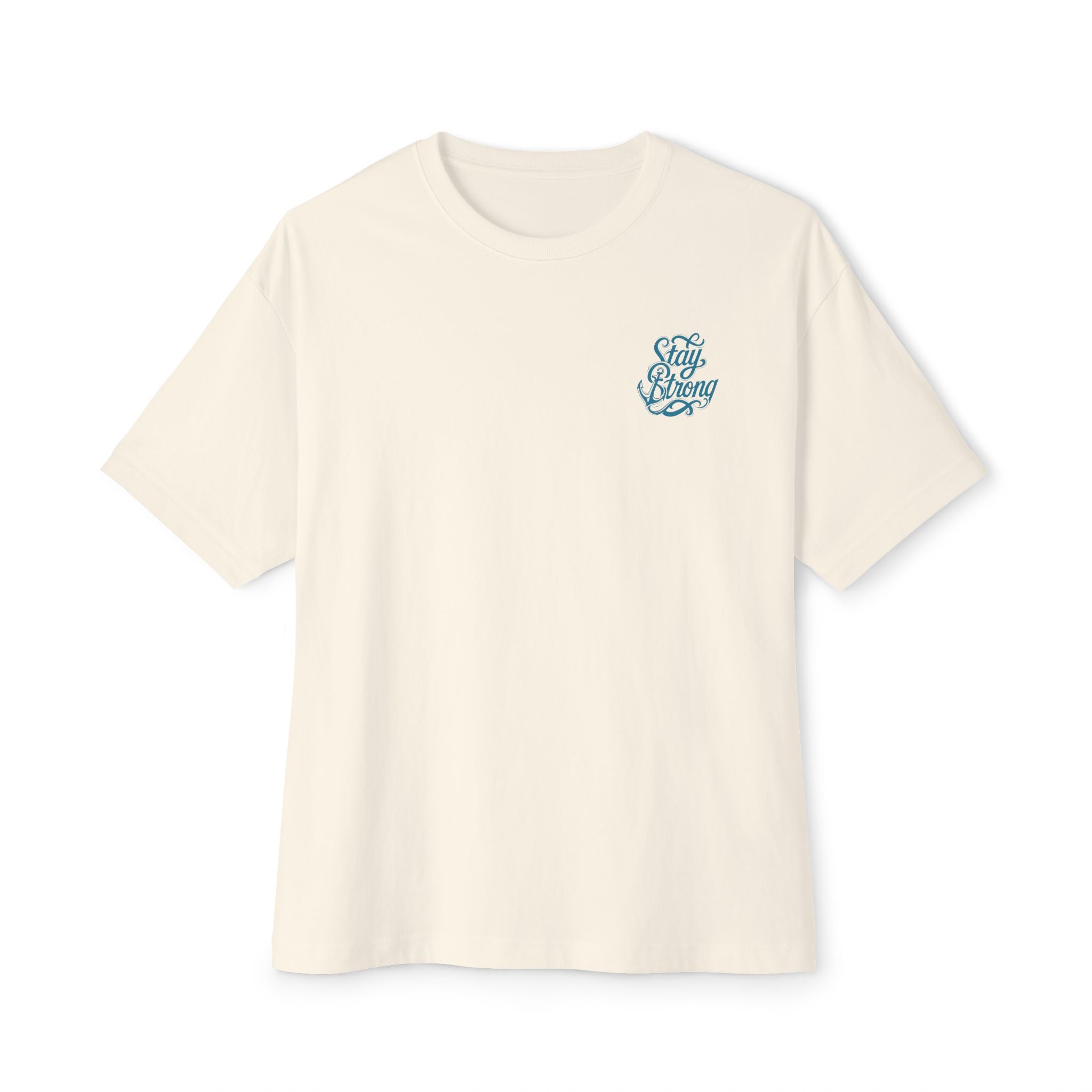 Oversized Boxy Tee — ’Stay Slow’ Floral Script Chest & Teal Back Art